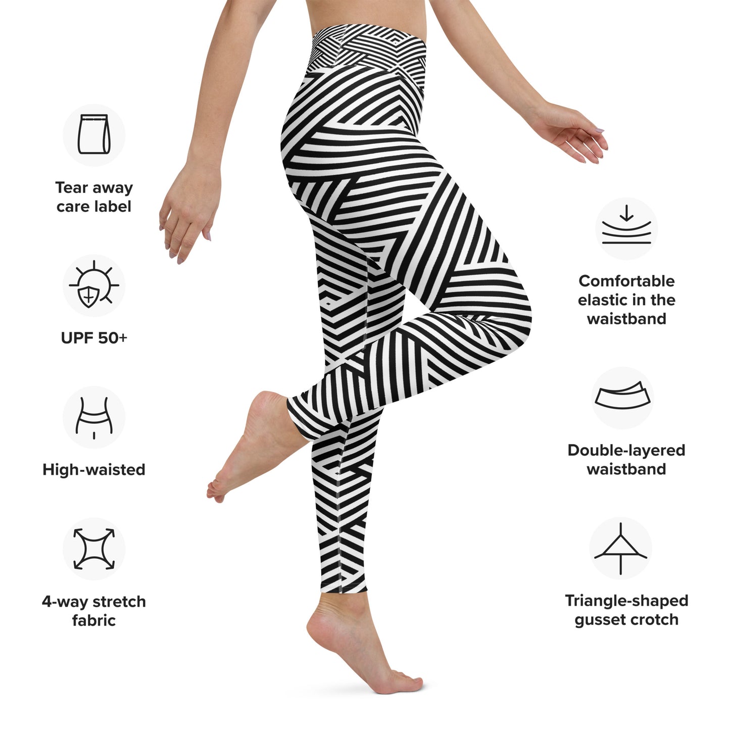 Legging de yoga pour femme – Blanc & Noir – Stretch, taille haute, séchage rapide – Graphique Minimaliste