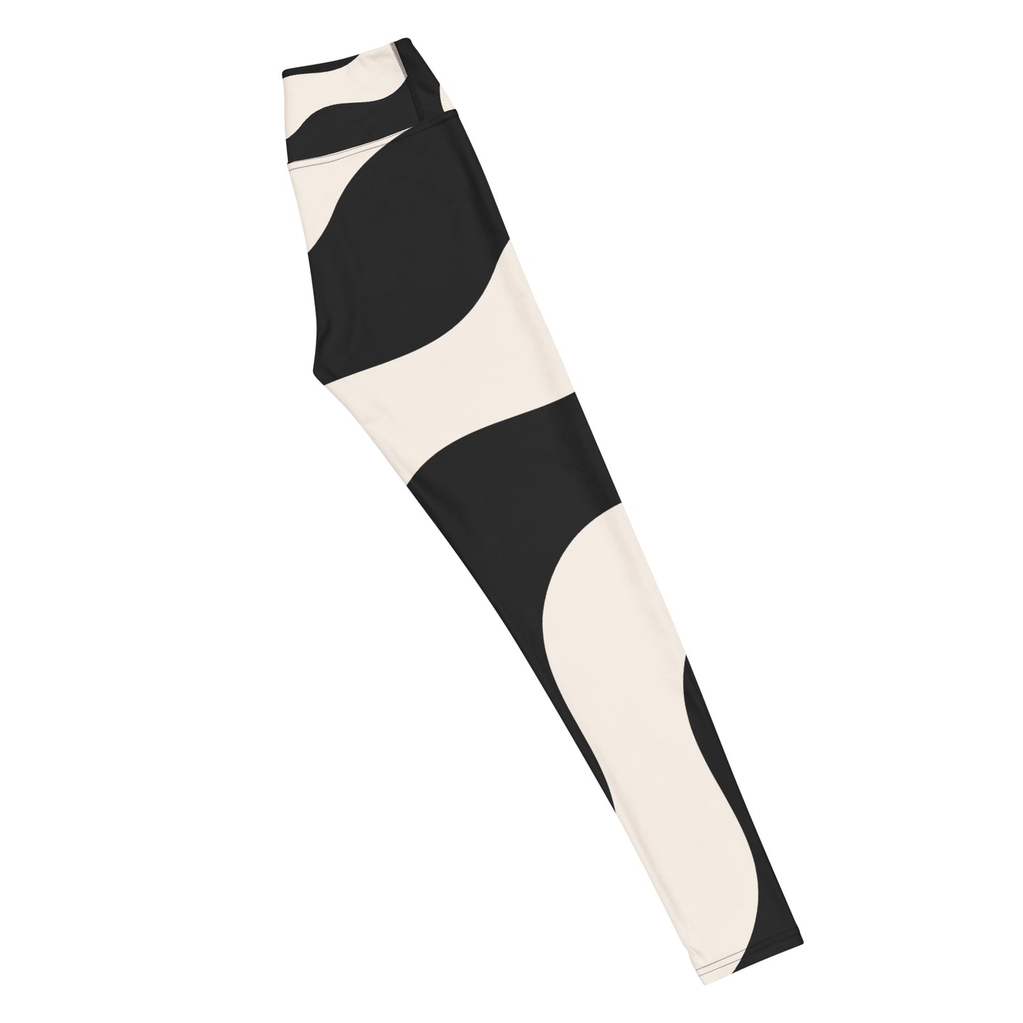 Legging de yoga pour femme – Beige & Noir – Stretch, taille haute, séchage rapide – Graphique Minimaliste