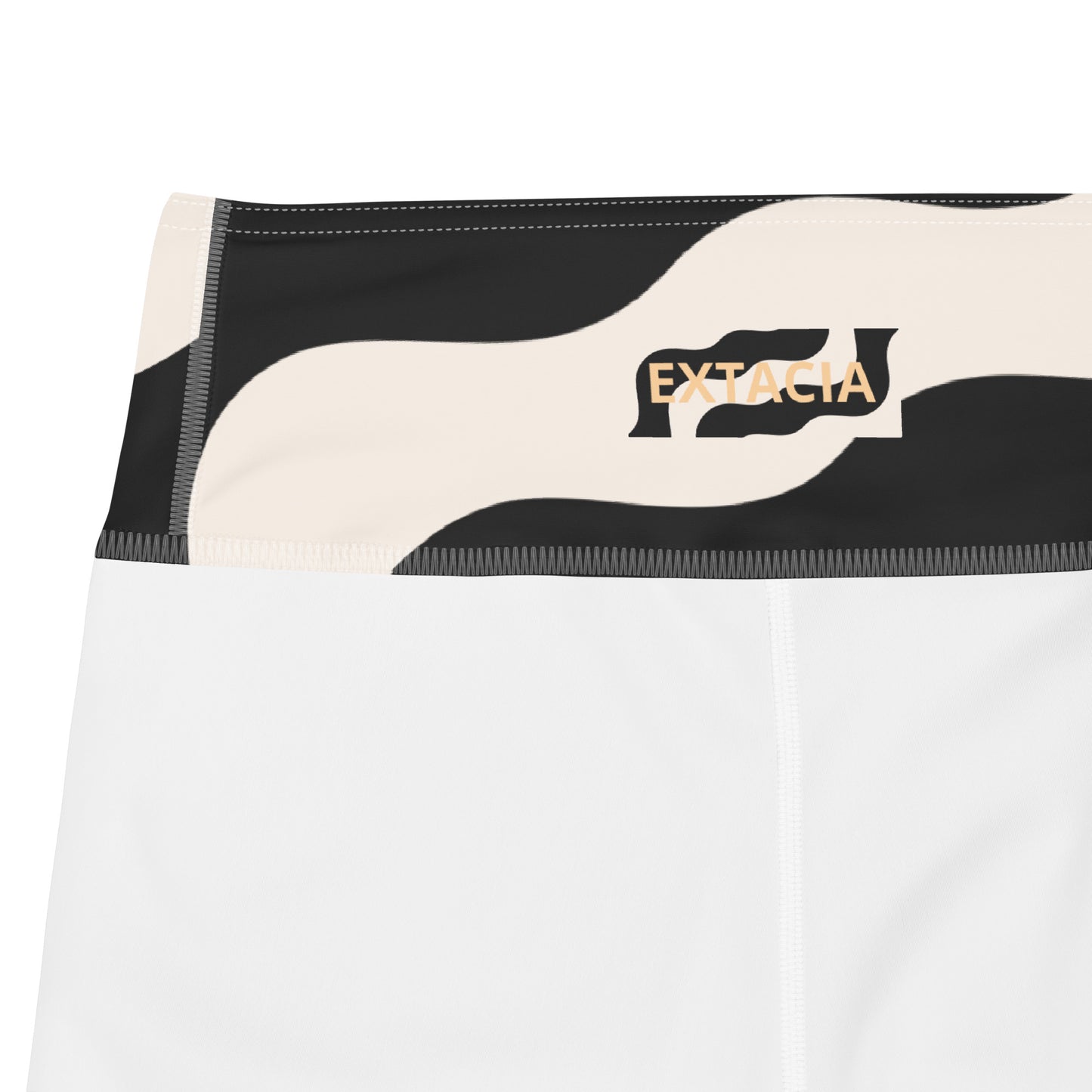 Short legging de yoga pour femme – Beige & Noir – Stretch, taille haute, séchage rapide – Graphique