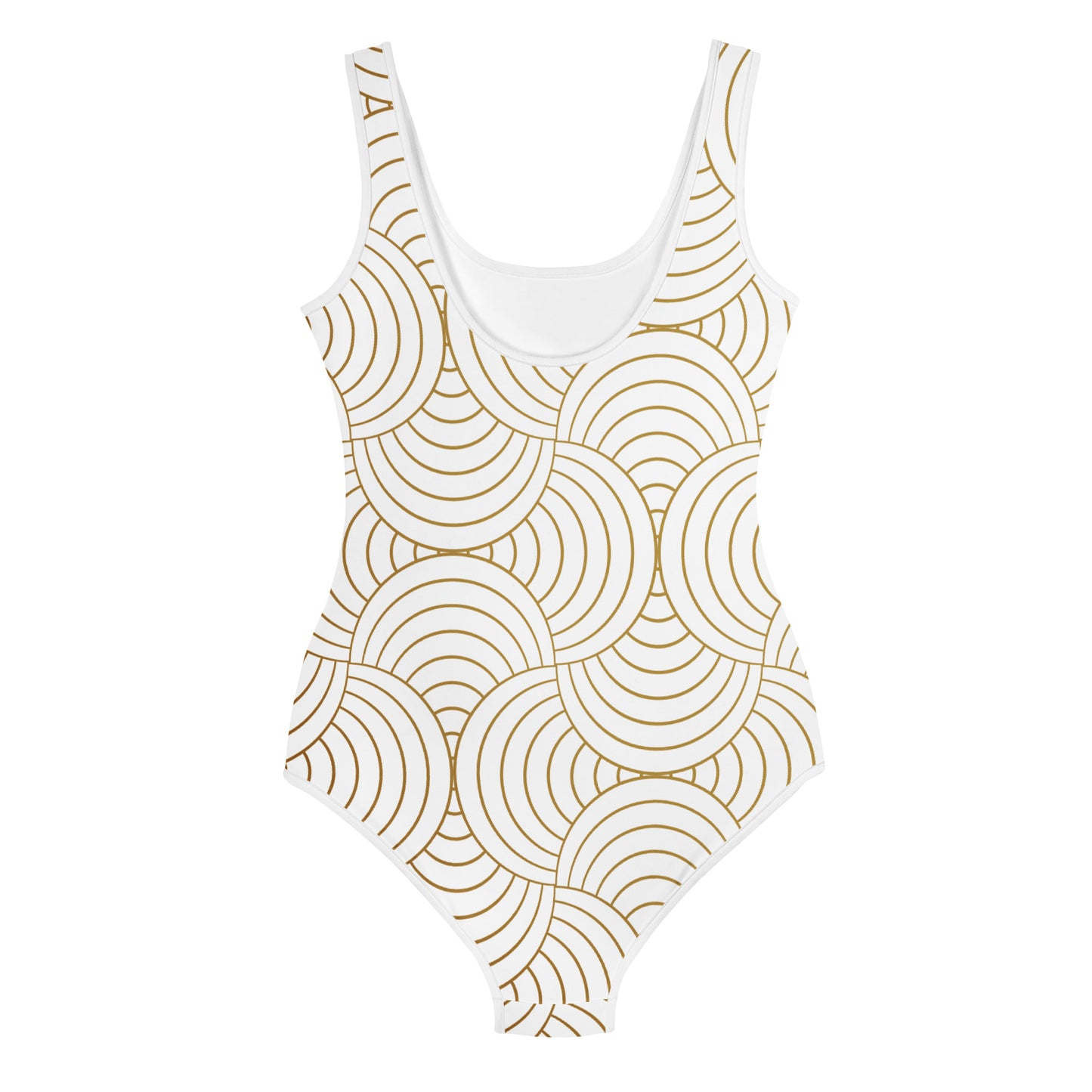 Maillot de bain 1 pièce pour fille ado – Blanc & Or – maintien & séchage rapide – Graphique