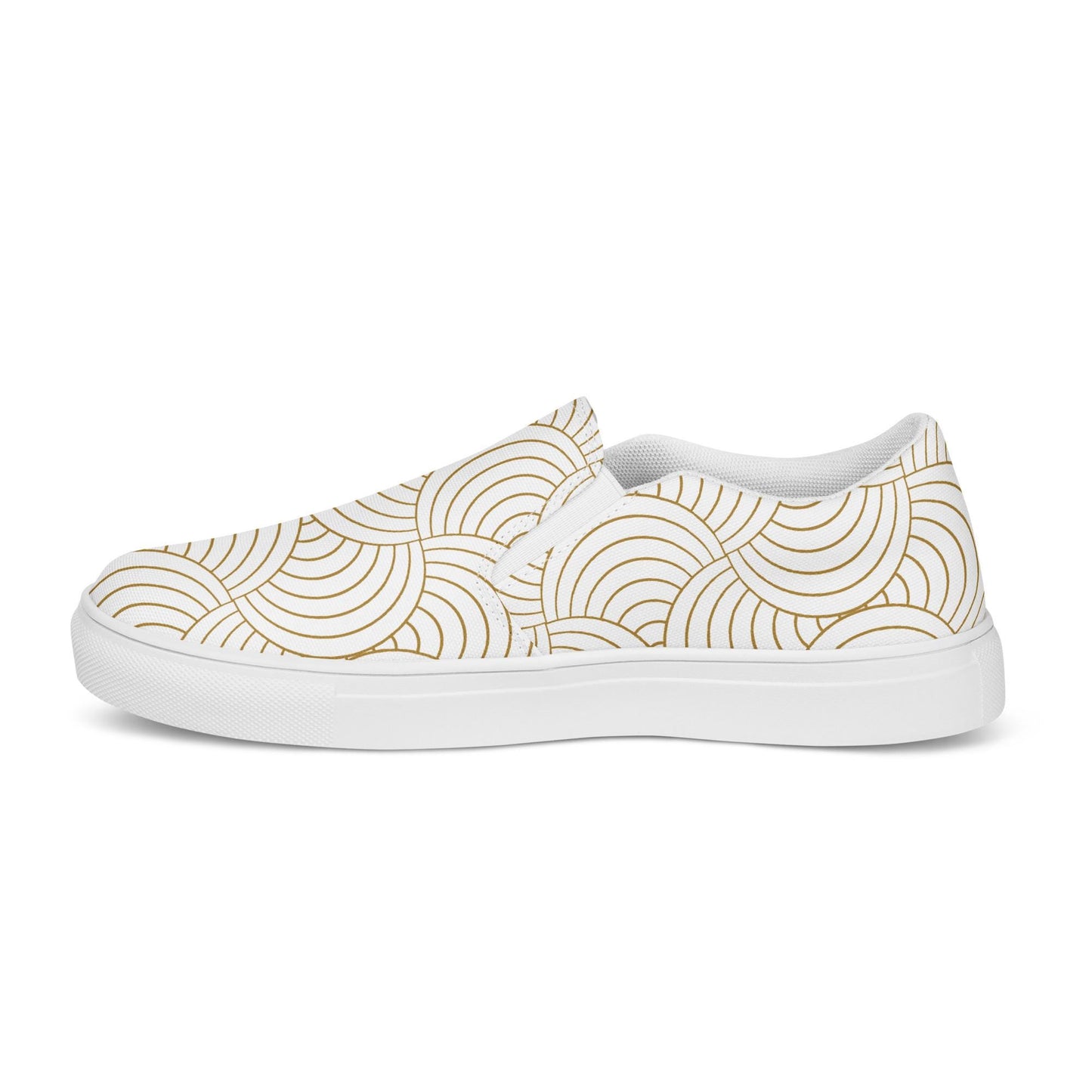 Tennis en toile pour femme - Blanc et Or – Sans lacets, légères et confortables – Graphique