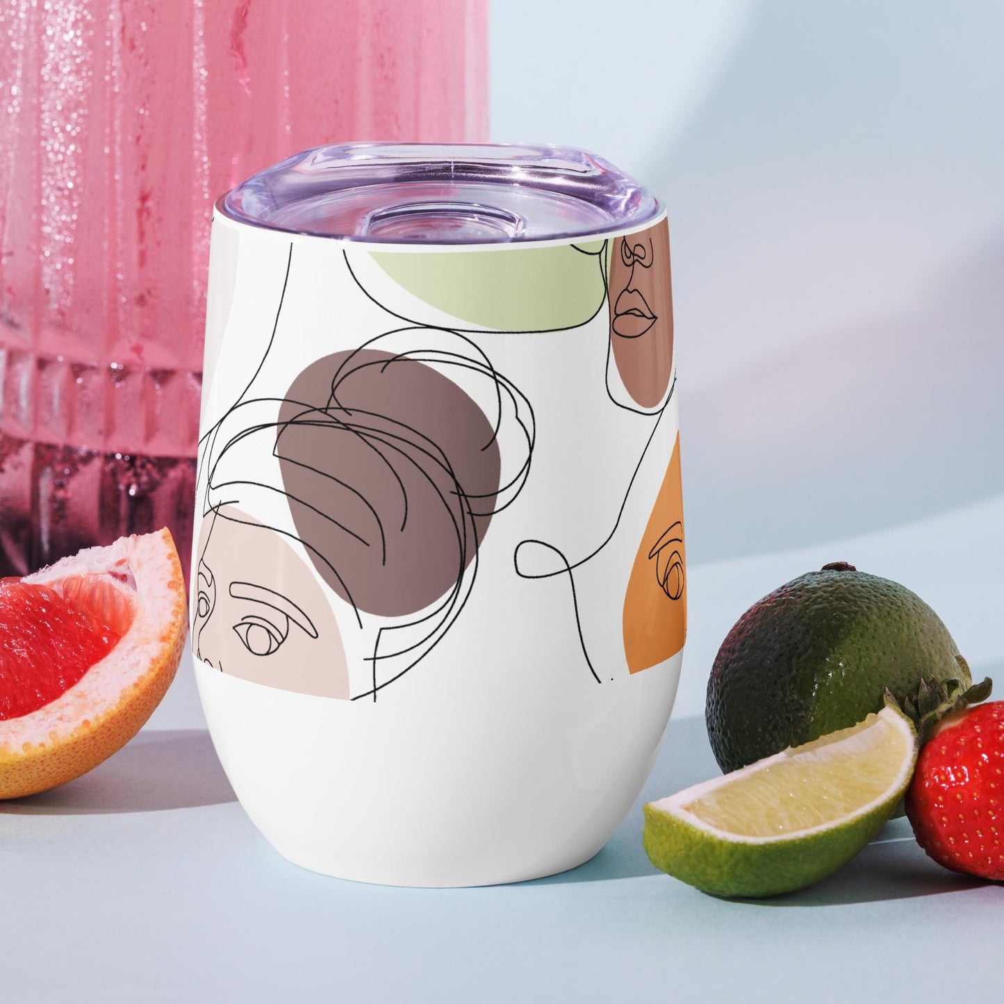Mug Isotherme Inox - Petit Thermos Isotherme en Acier Inoxydable – Design Artistique Visages Féminins Calligraphie, Mug de Voyage Gobelet