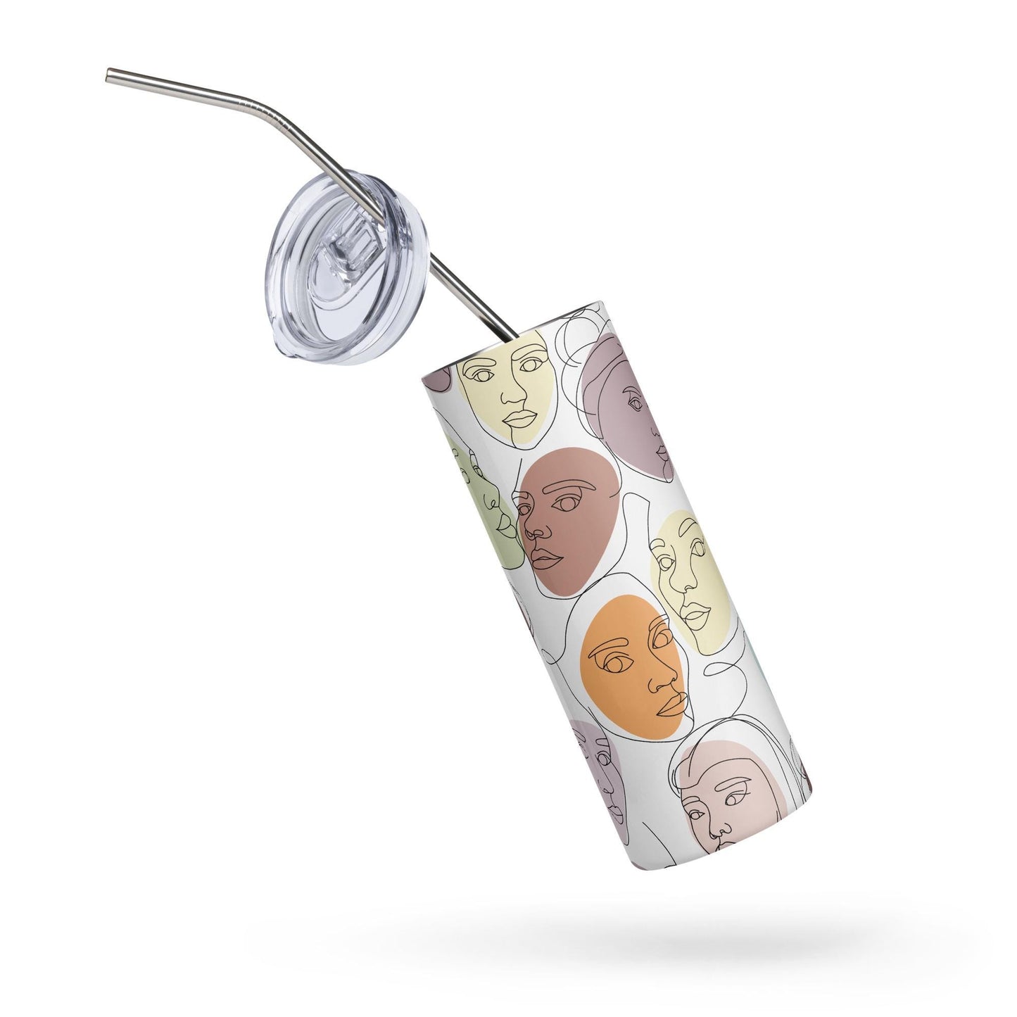 Mug isotherme inox - Design Artistique Visages Féminins Calligraphie - Gobelet en Acier Inoxydable – Mug de Voyage Durable Étanche Élégant