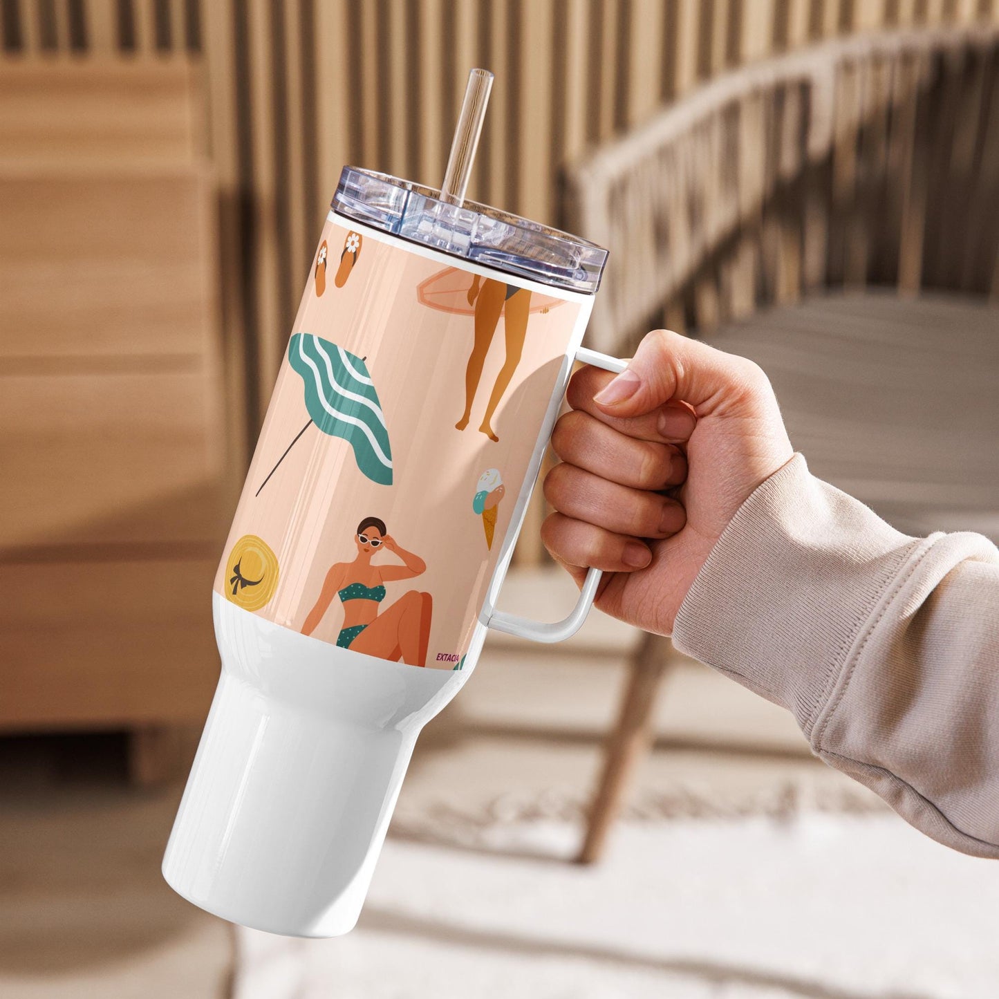 Mug Isotherme Inox - Mug de Voyage Isotherme Acier Inoxydable avec Anse – Design des Silhouettes des Femmes Plage - THERMOS, gobelet Étanche