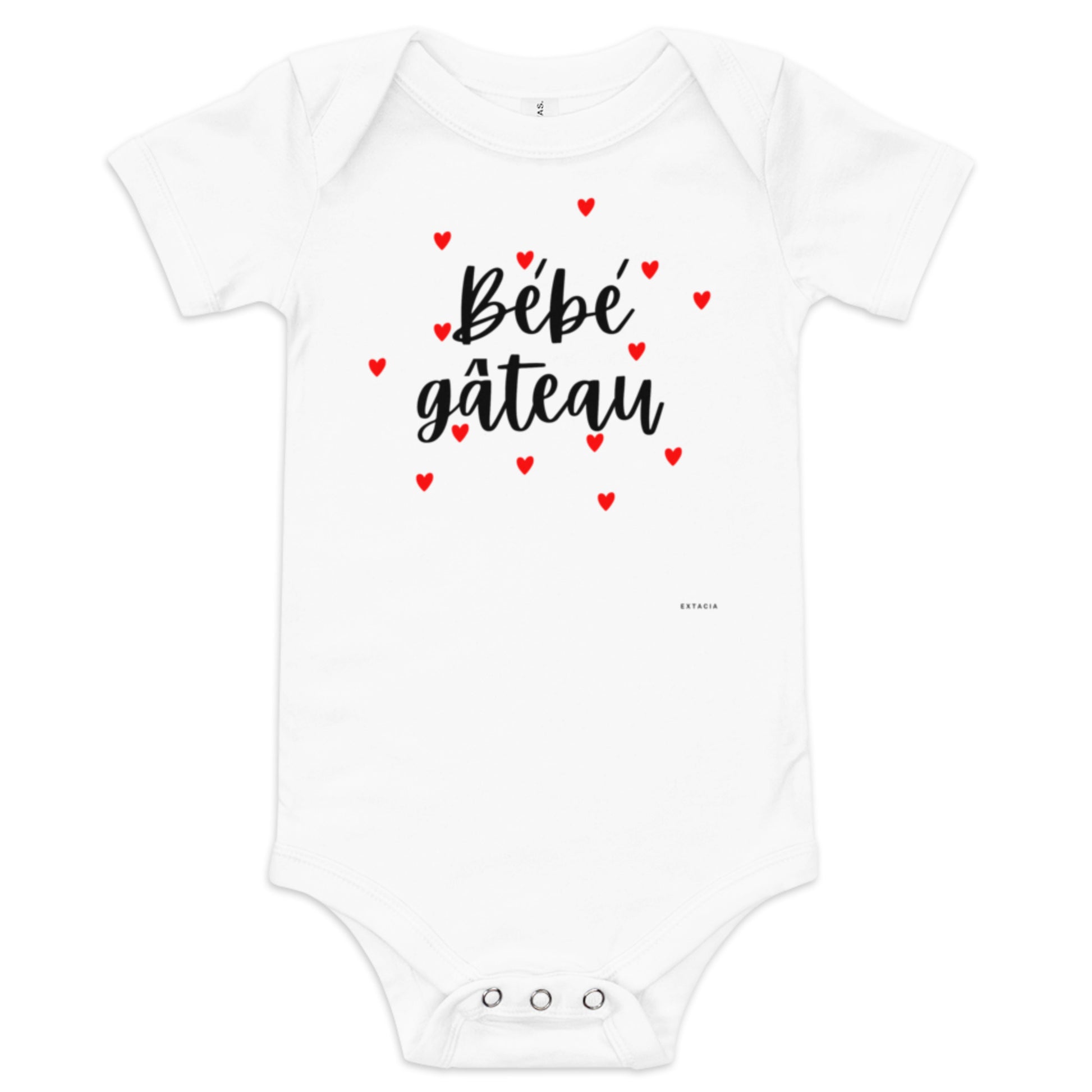 Body bébé unisexe, coton 100 % – vue de face, manches courtes - blanc - bebe gâteau 