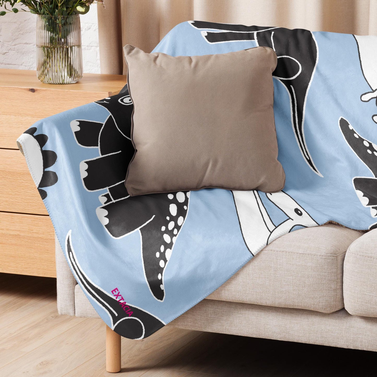Plaid Doux en Sherpa Dinosaure – Couverture Chaude et Confortable - Salon, Canapé, Lit, décoration maison, cadeau, Noël anniversaire chambre