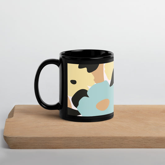 Mug Noir en céramique – Intérieur coloré – Fleuri, Pastel – 3 Formats, design élégant pour bureau & cuisine – Minimaliste