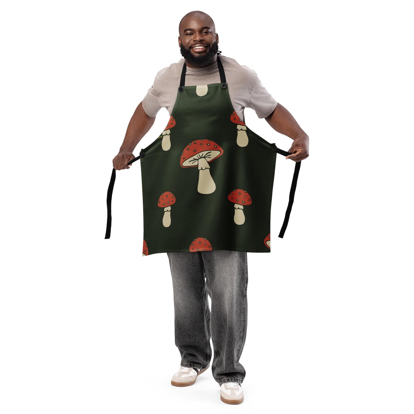 Tablier Minimaliste - Accessoire Unisex et Personnalisable – Poches pratiques – Cuisine, Jardin, Atelier, BBQ, Cadeau - Design Champignons