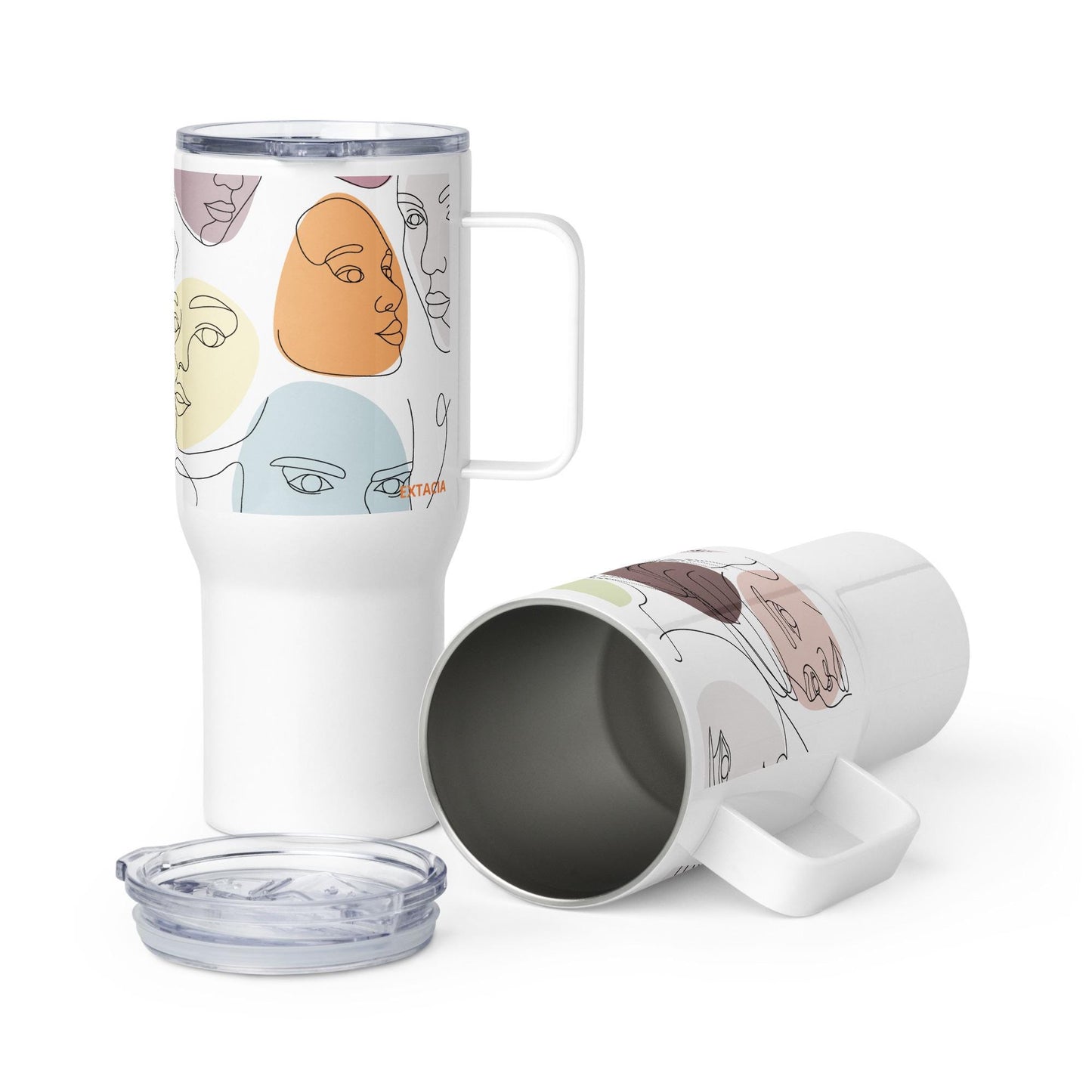 Mug Isotherme Inox - Mug de Voyage Isotherme en Acier Inoxydable avec Anse Design Artistique Féminin Calligraphie - THERMOS gobelet Étanche