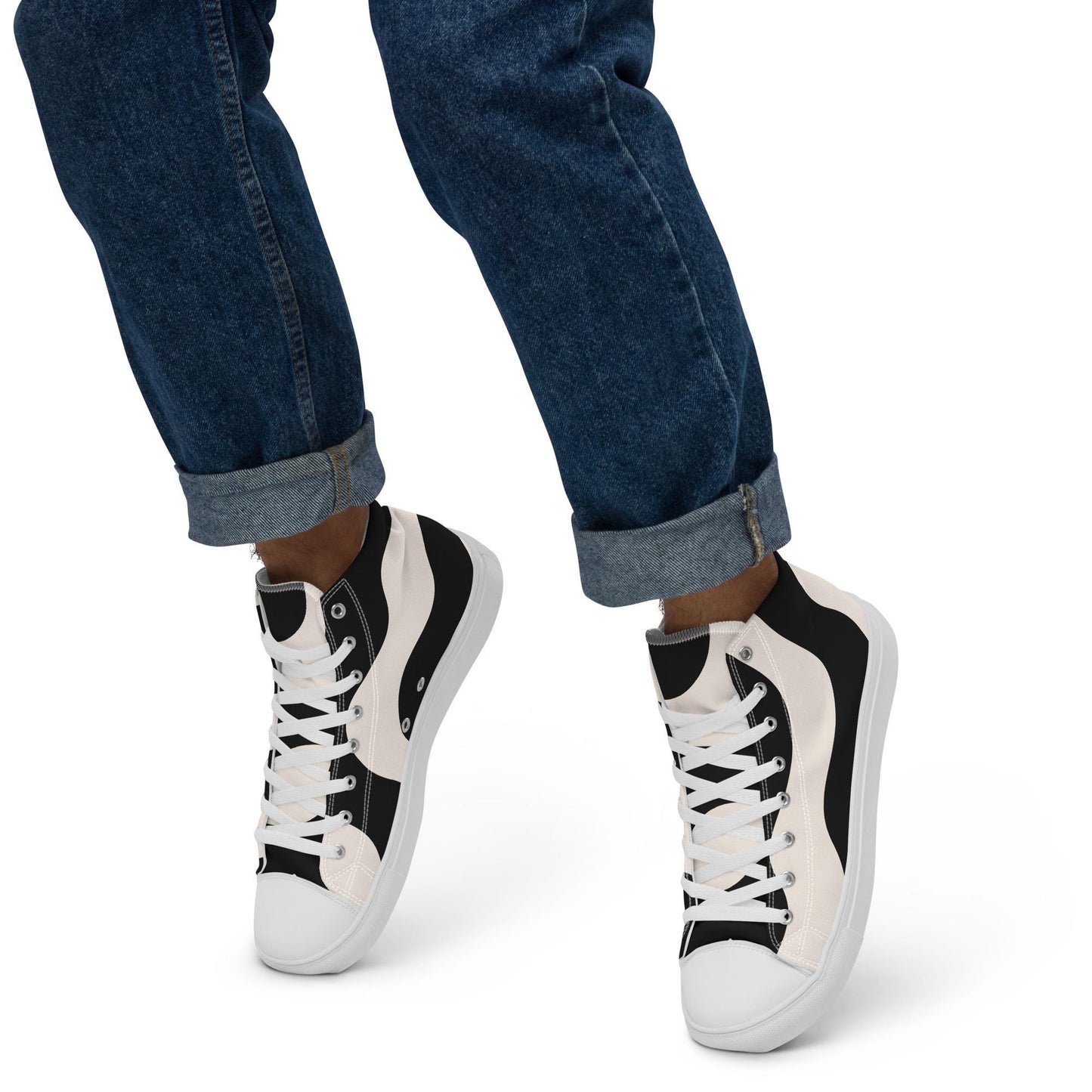 Baskets montantes en toile homme - Beige et Noir – À lacets, légères et confortables – Graphique