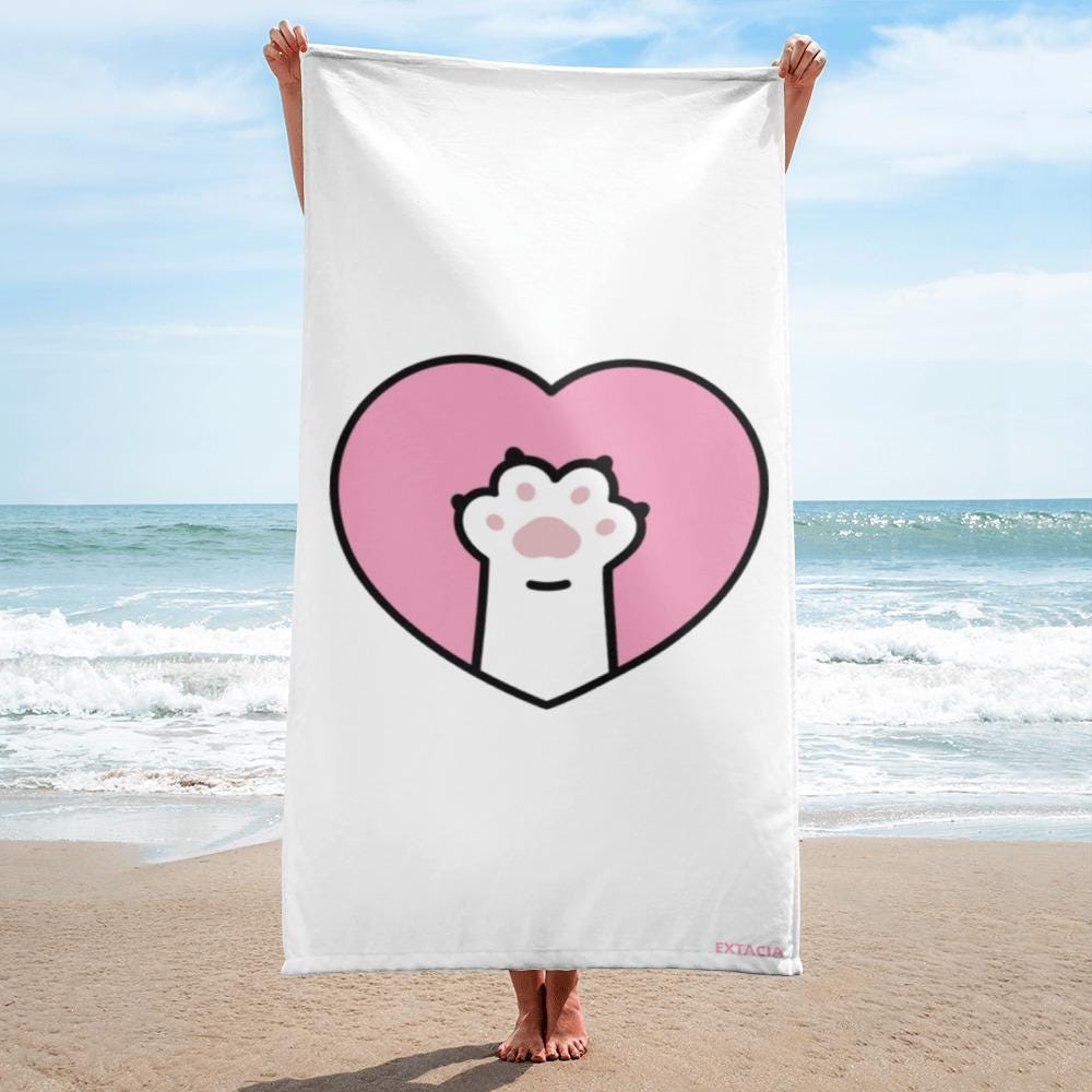 Serviette de Bain et de Plage en Coton - Douce, Absorbante, Compacte - Voyage, Sport, Piscine surf cadeau anniversaire, Design Patte de Chat