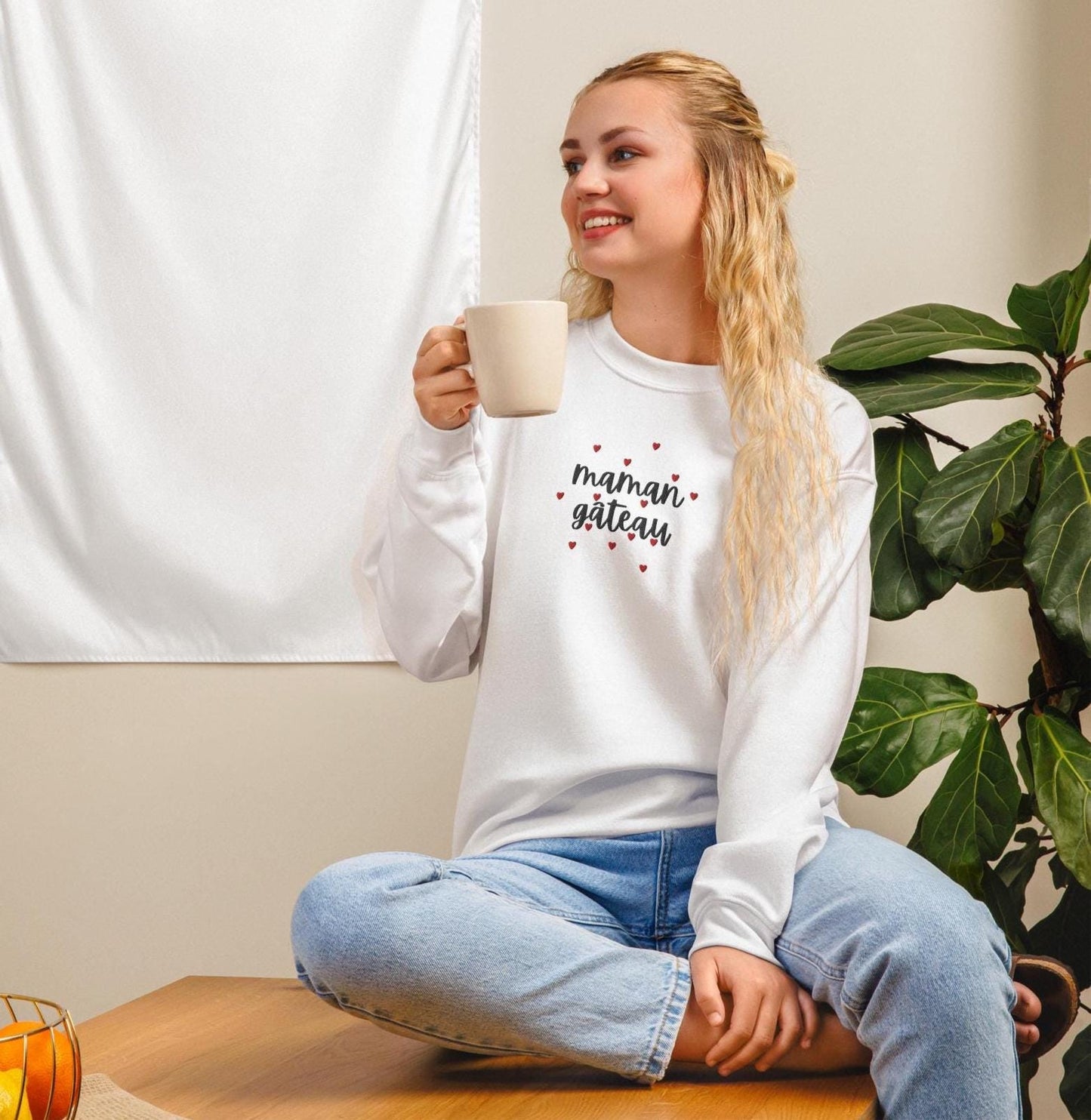 Sweat Minimaliste pour Femme à Col Rond en Coton - Pull Personnalisable, doux, coupe classique, confortable tendance - cadeau d'anniversaire