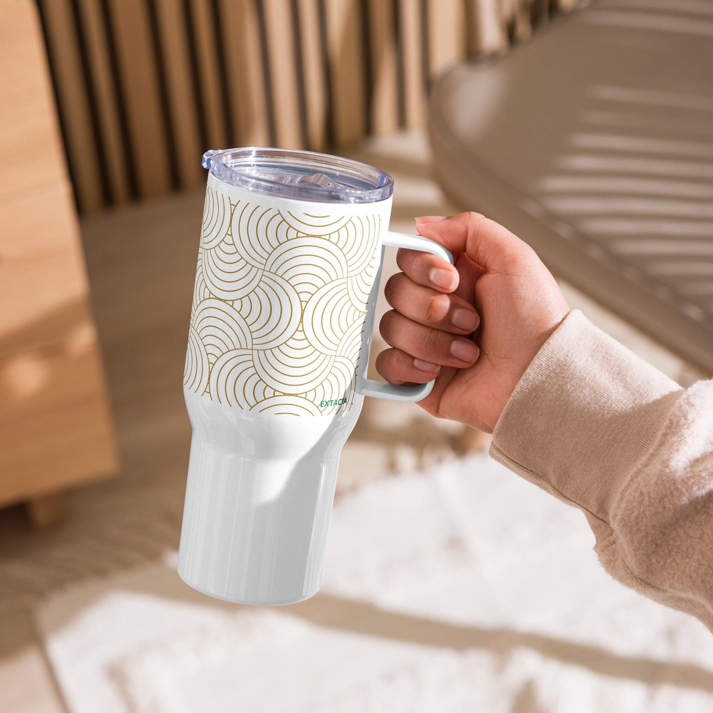 Mug Isotherme Inox - Mug de Voyage Isotherme en Acier Inoxydable avec Anse – Design Graphique - THERMOS, gobelet - Durable, Léger, Étanche