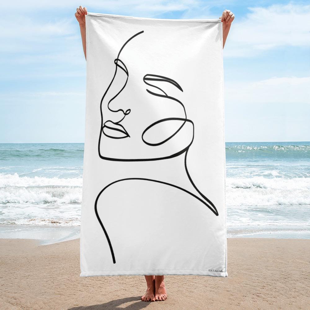 Serviette de Bain et Plage en Coton – Douce, Absorbante, Compacte - Voyage Sport Piscine surf été cadeau au Design Minimaliste, Calligraphie