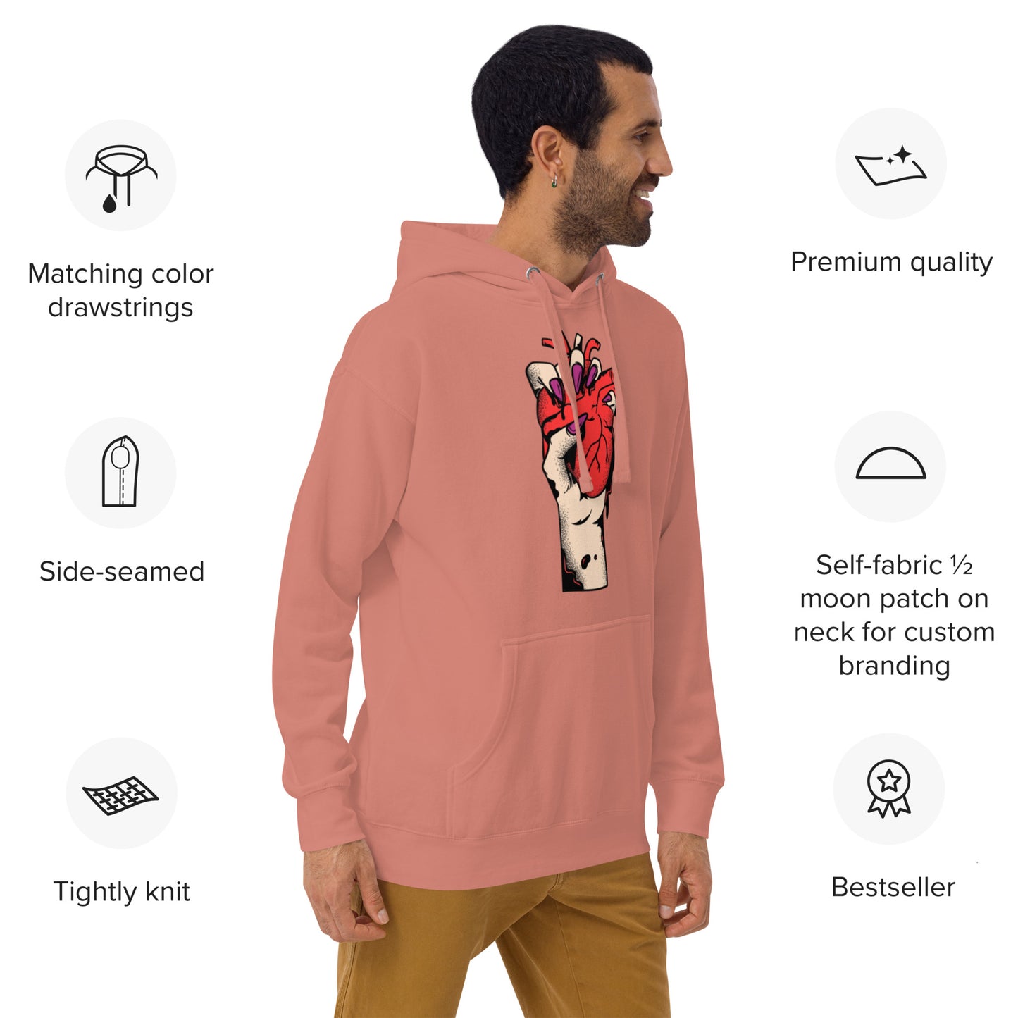 Sweat à capuche pour homme – 100% coton, doux et confortable – Coeur Déjà Pris, Rouge