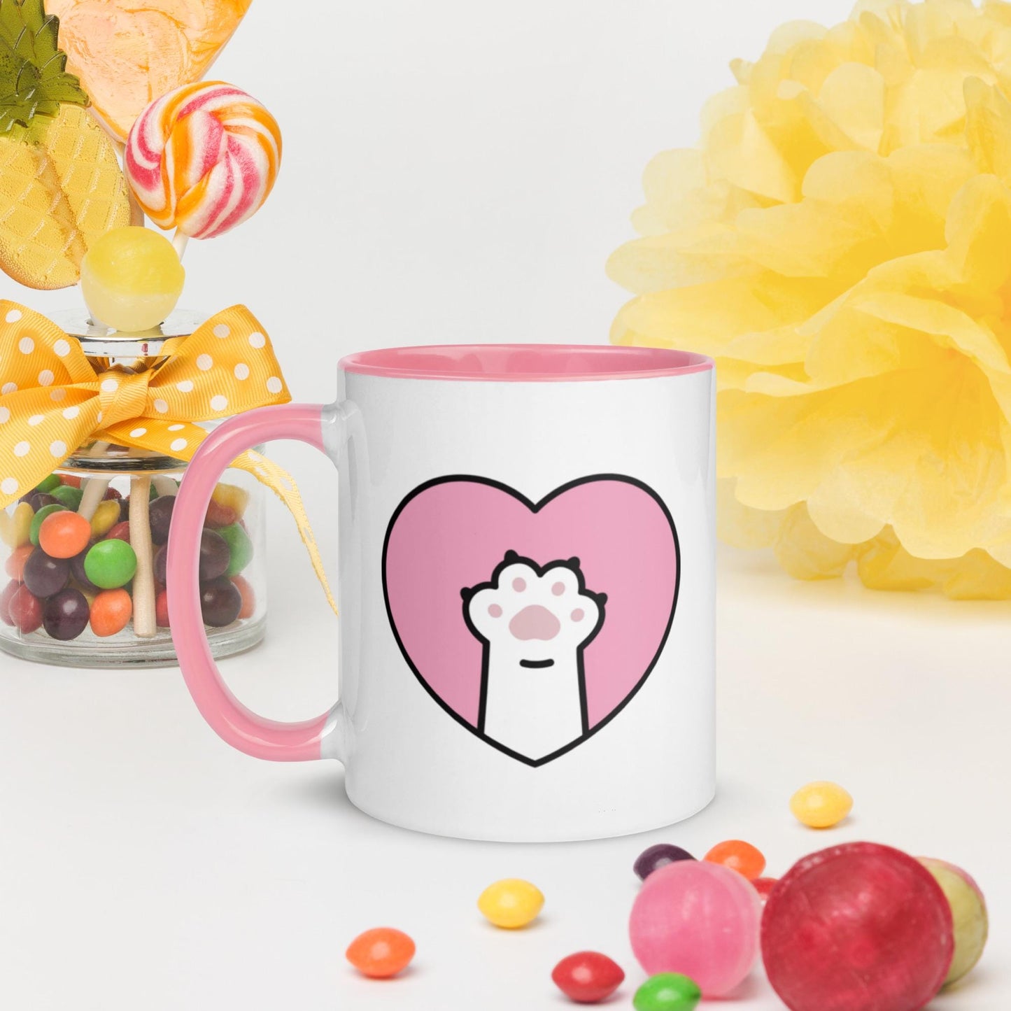 Mug à Intérieur Coloré – Tasse en Céramique Élégante - Design Patte de Chat - pour Café Thé Chocolat - cuisine, cadeau, anniversaire, bureau
