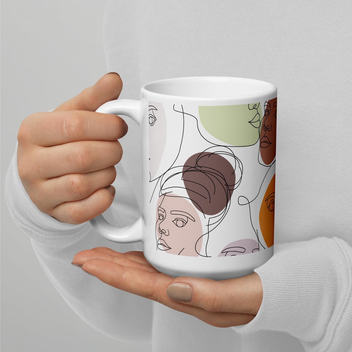 Mug en Céramique – 11, 15 et 20 oz - Tasse Élégante Design Artistique Visages Calligraphie - Personnalisable - cadeau, bureau, déco cuisine