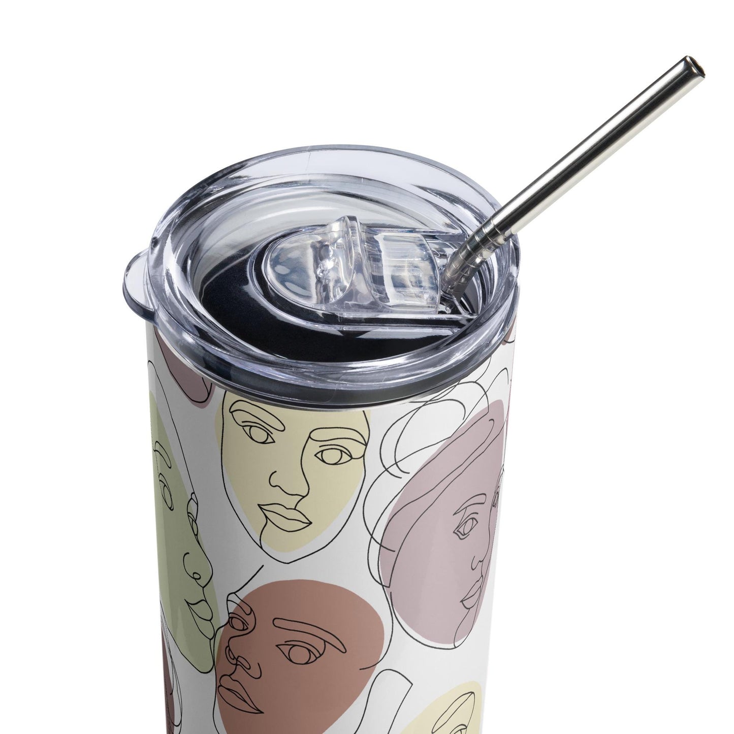 Mug isotherme inox - Design Artistique Visages Féminins Calligraphie - Gobelet en Acier Inoxydable – Mug de Voyage Durable Étanche Élégant