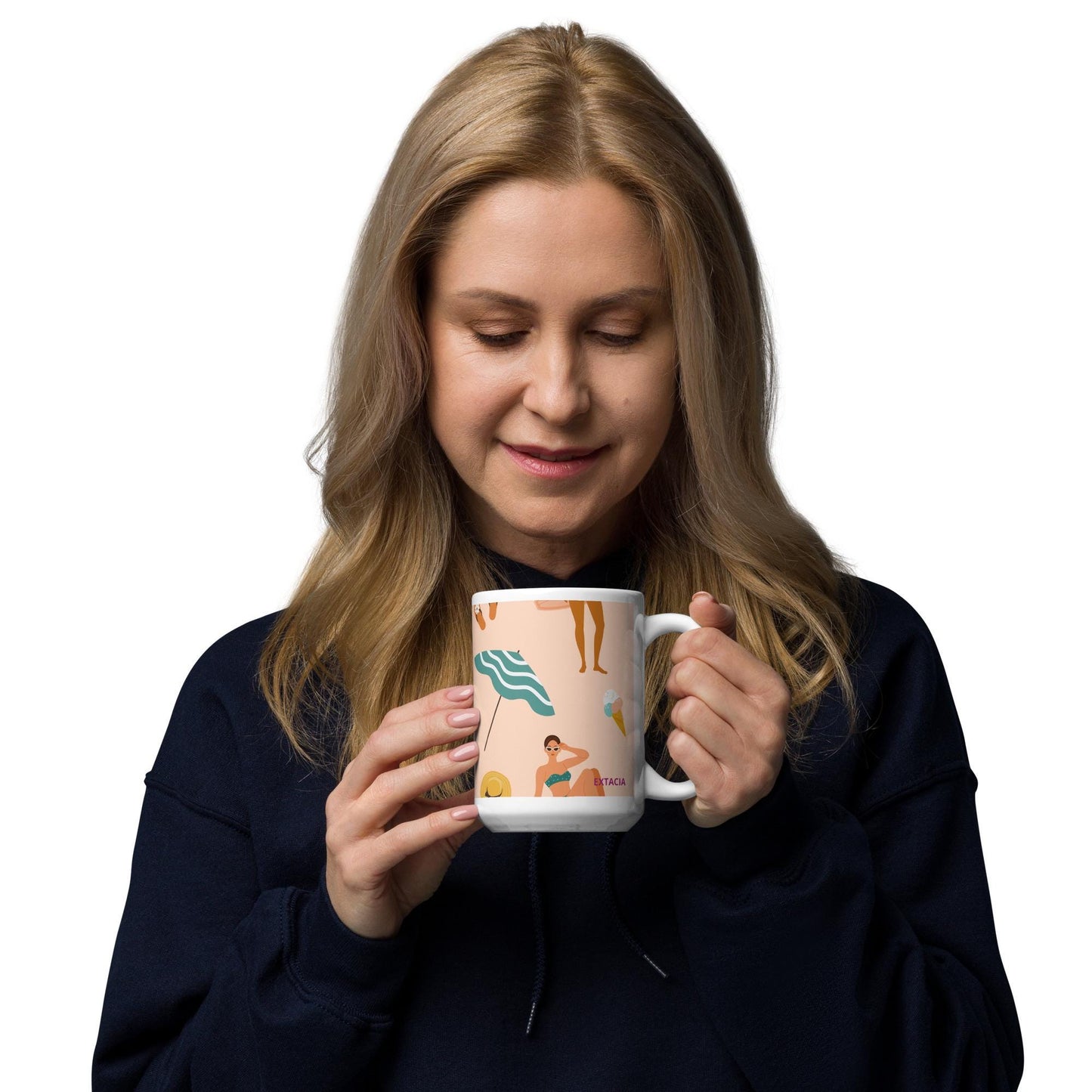 Mug en Céramique – 11, 15 et 20 oz - Tasse Design, Élégante - Design des Silhouettes Feminines, Femmes, Plage, été - Cadeau Personnalisable