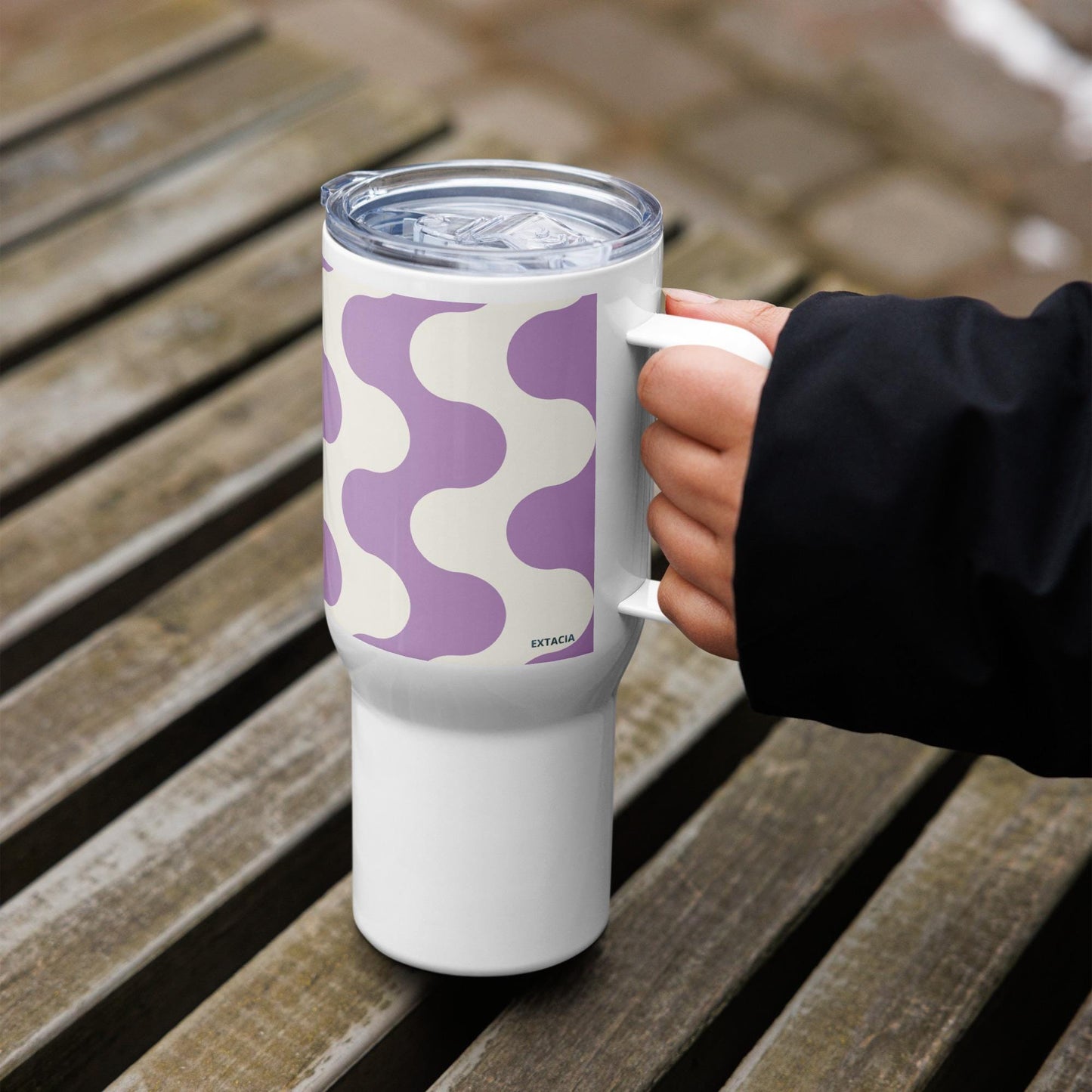 Mug Isotherme Inox - Mug de Voyage Isotherme en Acier Inoxydable avec Anse – Design Graphique - THERMOS, gobelet - Durable, Léger, Étanche