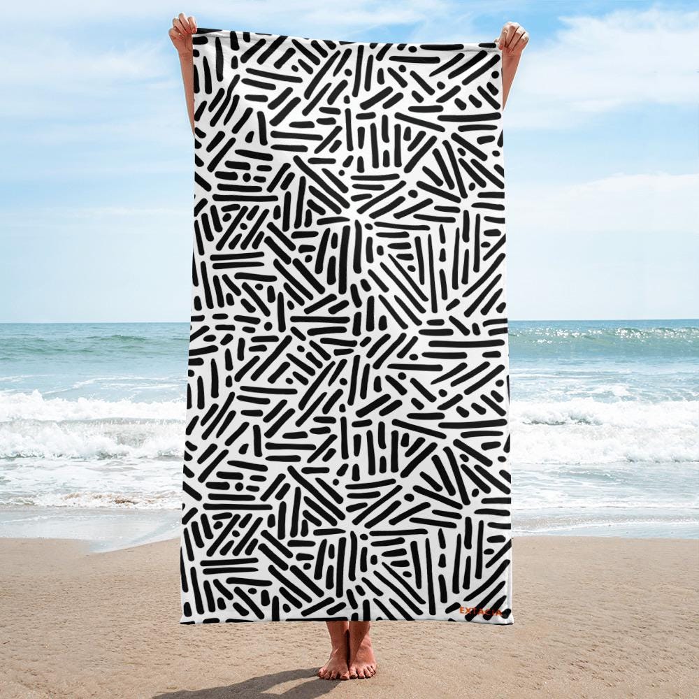 Serviette de Bain en Coton – Serviette de plage - Douce, Absorbante et Compacte - Voyage, Sport, Piscine surf - Design Minimaliste Graphique