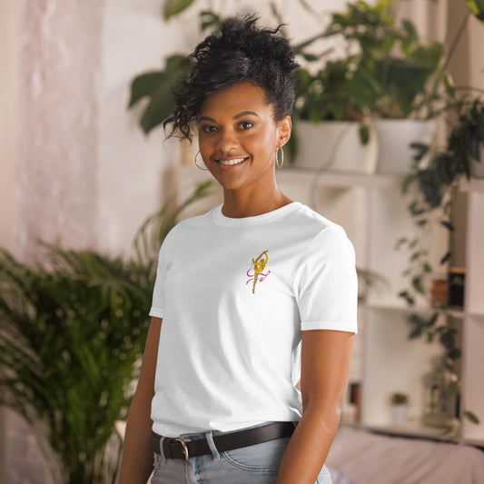 T-shirt à Col Rond 100% Coton pour Femme - Motif brodé - Doux Confortable, Urbain, cadeau coach sport - Design Danseuse, Gymnaste