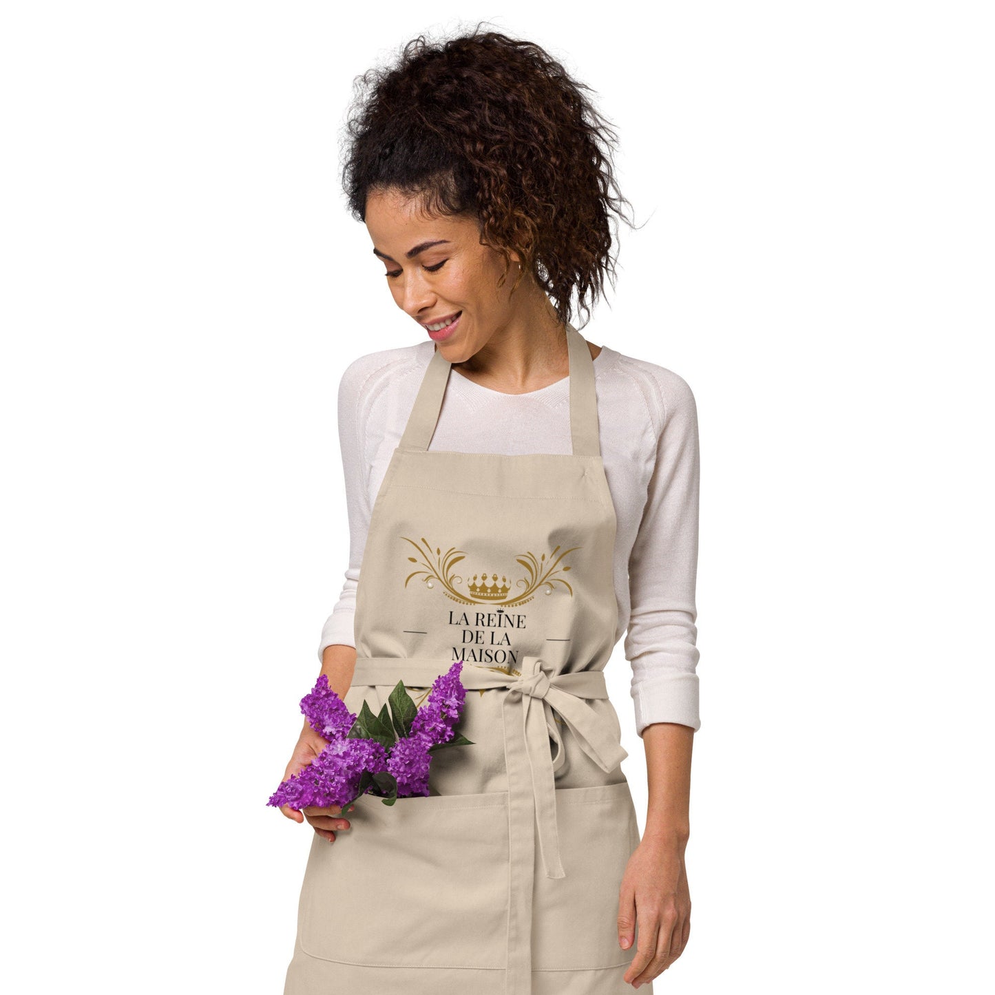 Tablier pour Femme 100 % Coton Bio – "La Reine de la maison" - écologique et élégant, Cadeau BBQ, Accessoire cuisine