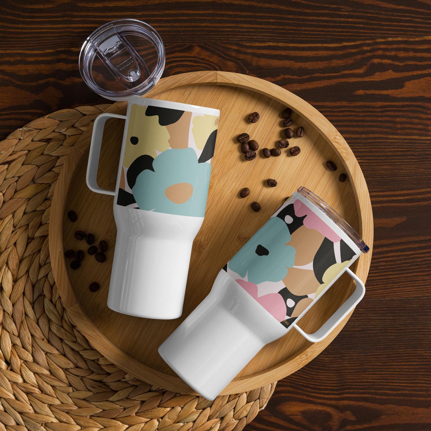 Mug Isotherme Inox - Mug de Voyage Isotherme en Acier Inoxydable avec Anse – Design Florale - THERMOS, gobelet - Durable, Léger, Étanche