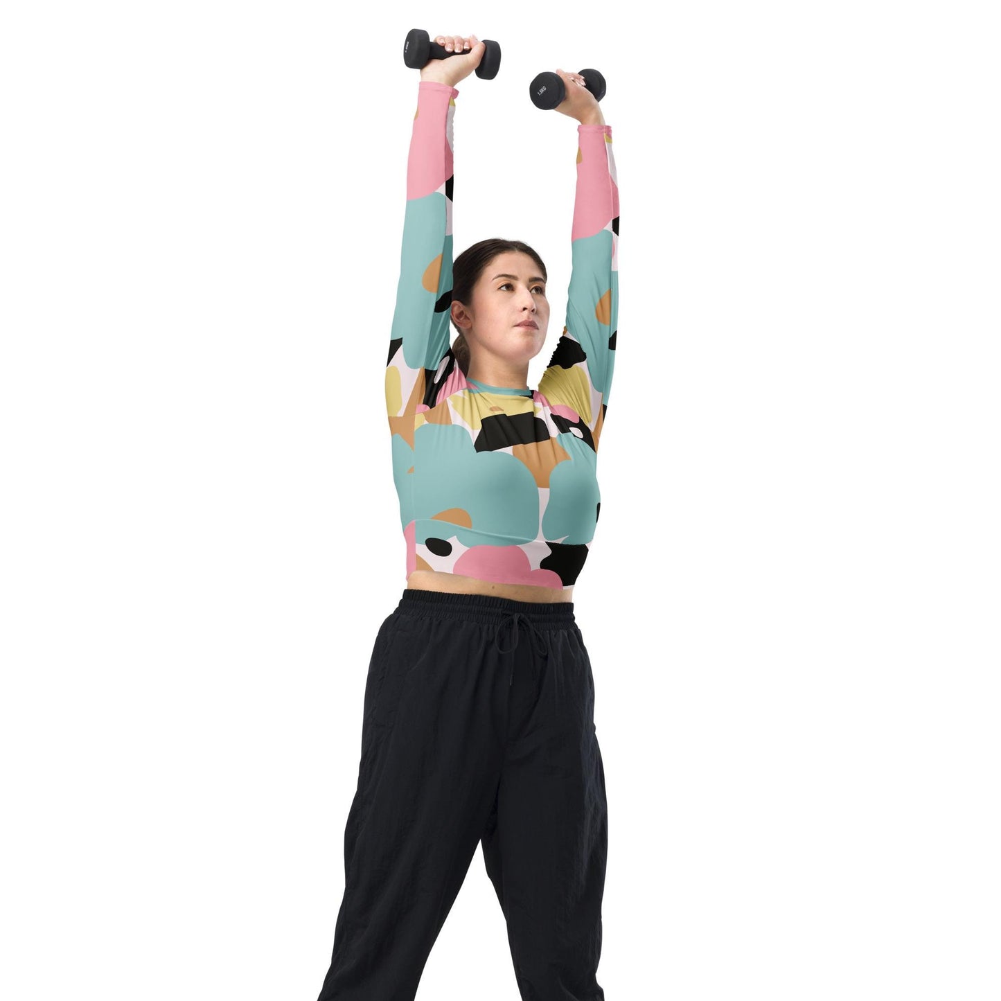 Crop top à Manches Longues pour Femme en Polyester recyclé – Haut Court - Éco-responsable – Confortable Durable - Style Urbain, Sport, Nage