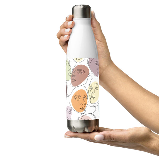 Bouteille en Inox - Gourde Étanche Isotherme en Acier Inoxydable – Design Artistique Visages Féminins Calligraphie - Durable – Bureau, Sport