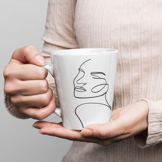 Mug à café en Céramique Blanche - Tasse 12 oz -  Élégante, Ergonomique – Bureau, Cuisine, Maison, Cadeau - Design minimaliste Calligraphie