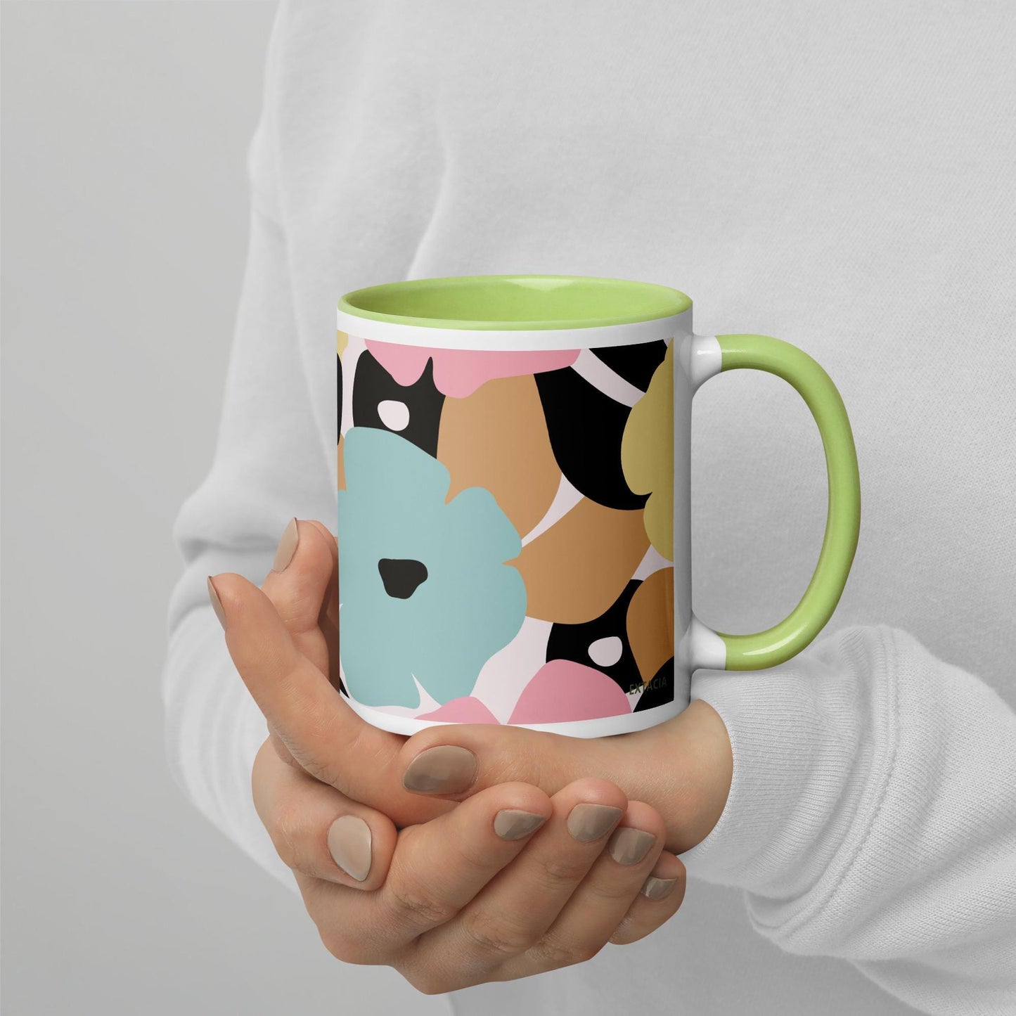 Mug à Intérieur Coloré – Tasse en Céramique Élégante - Design Florale - Café, Thé, Chocolat - cuisine, cadeau, anniversaire, bureau