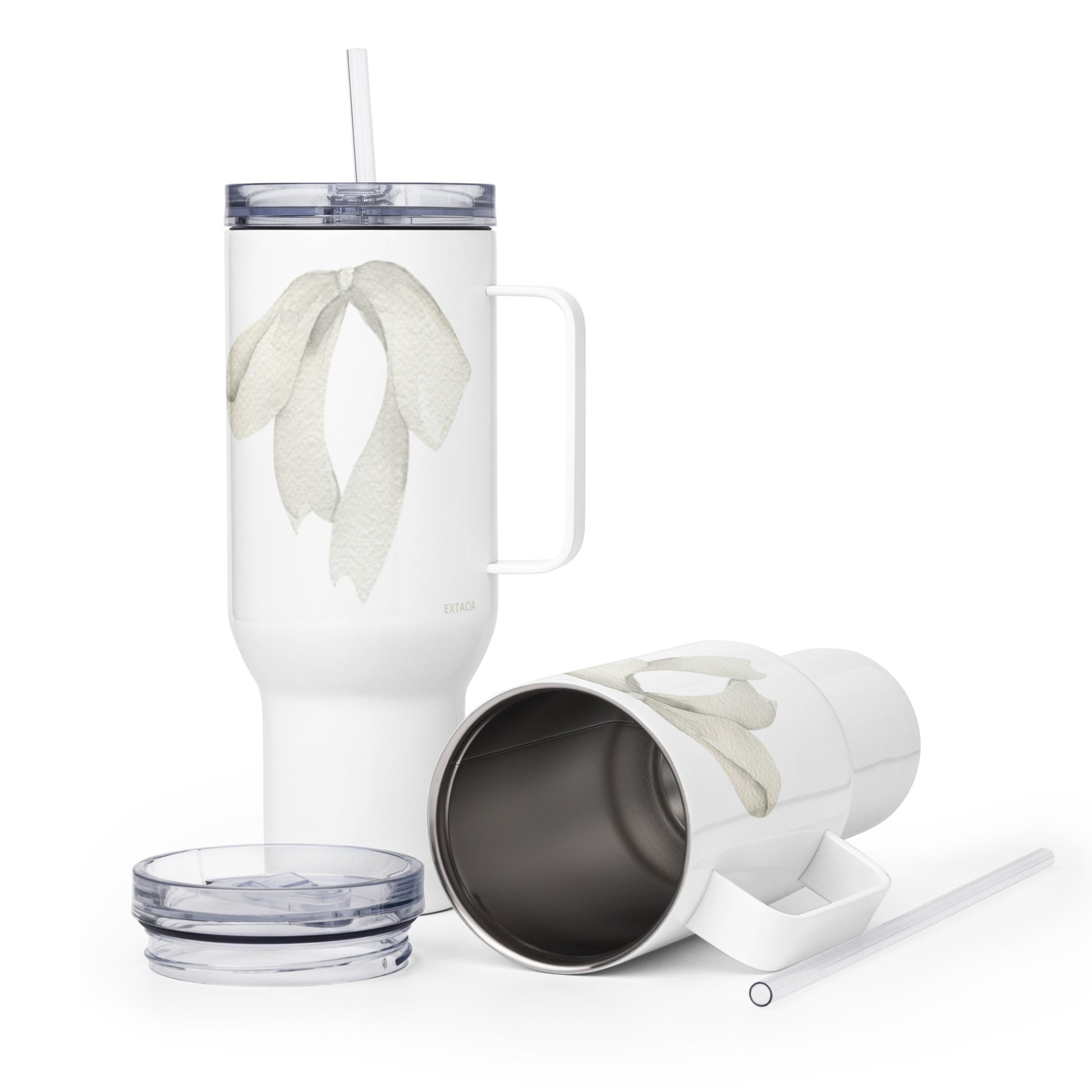 extaciafrance - Mug isotherme inox – Blanc – 25 & 40 oz – Anse intégrée & double-paroi durable – Motif: Noeud Cendré - double phase 3