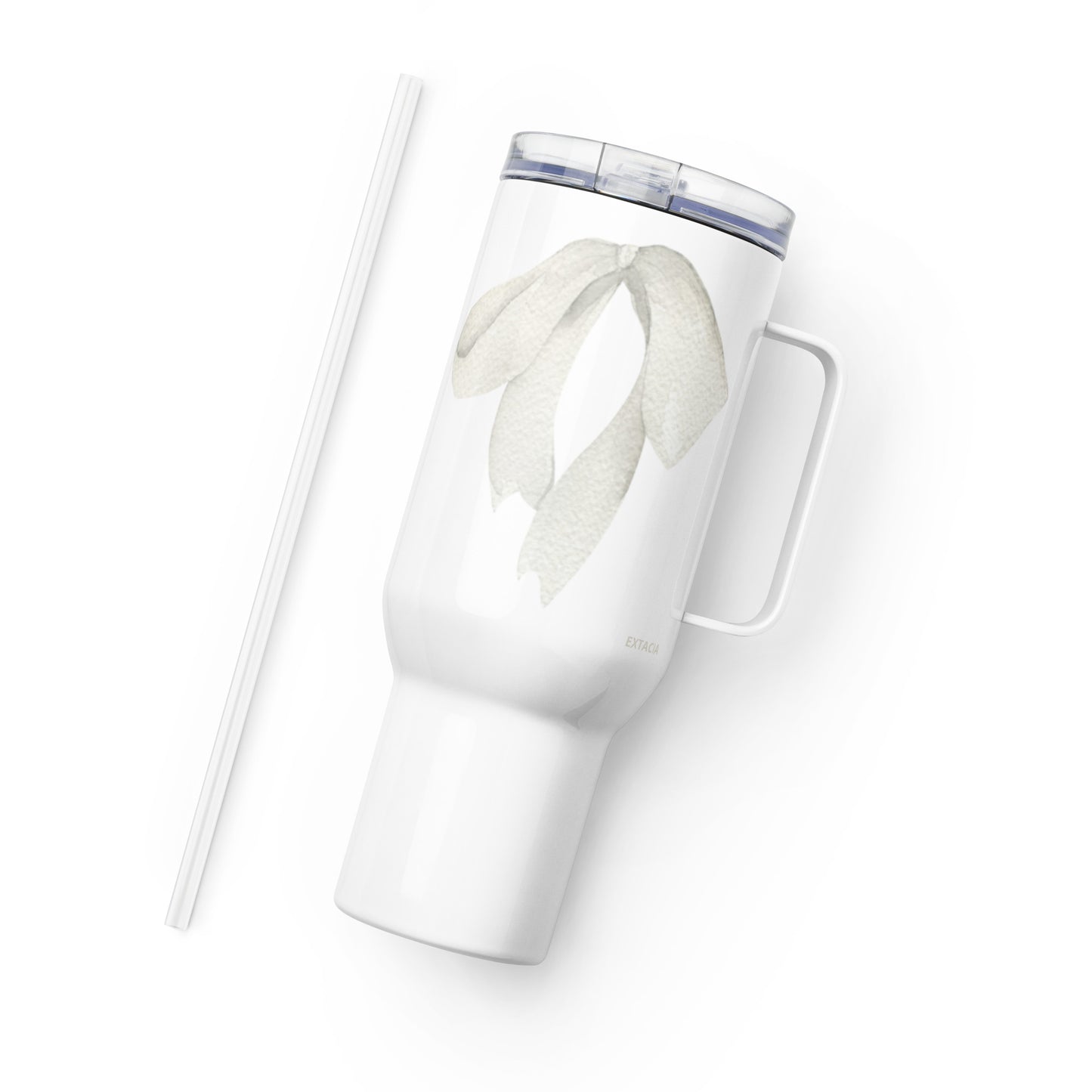 extaciafrance - Mug isotherme inox – Blanc – 25 & 40 oz – Anse intégrée & double-paroi durable – Motif: Noeud Cendré -  + paille