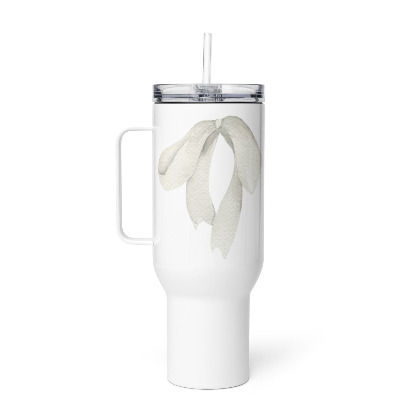 extaciafrance - Mug isotherme inox – Blanc – 25 & 40 oz – Anse intégrée & double-paroi durable – Motif: Noeud Cendré -  + paille fond blanc 2