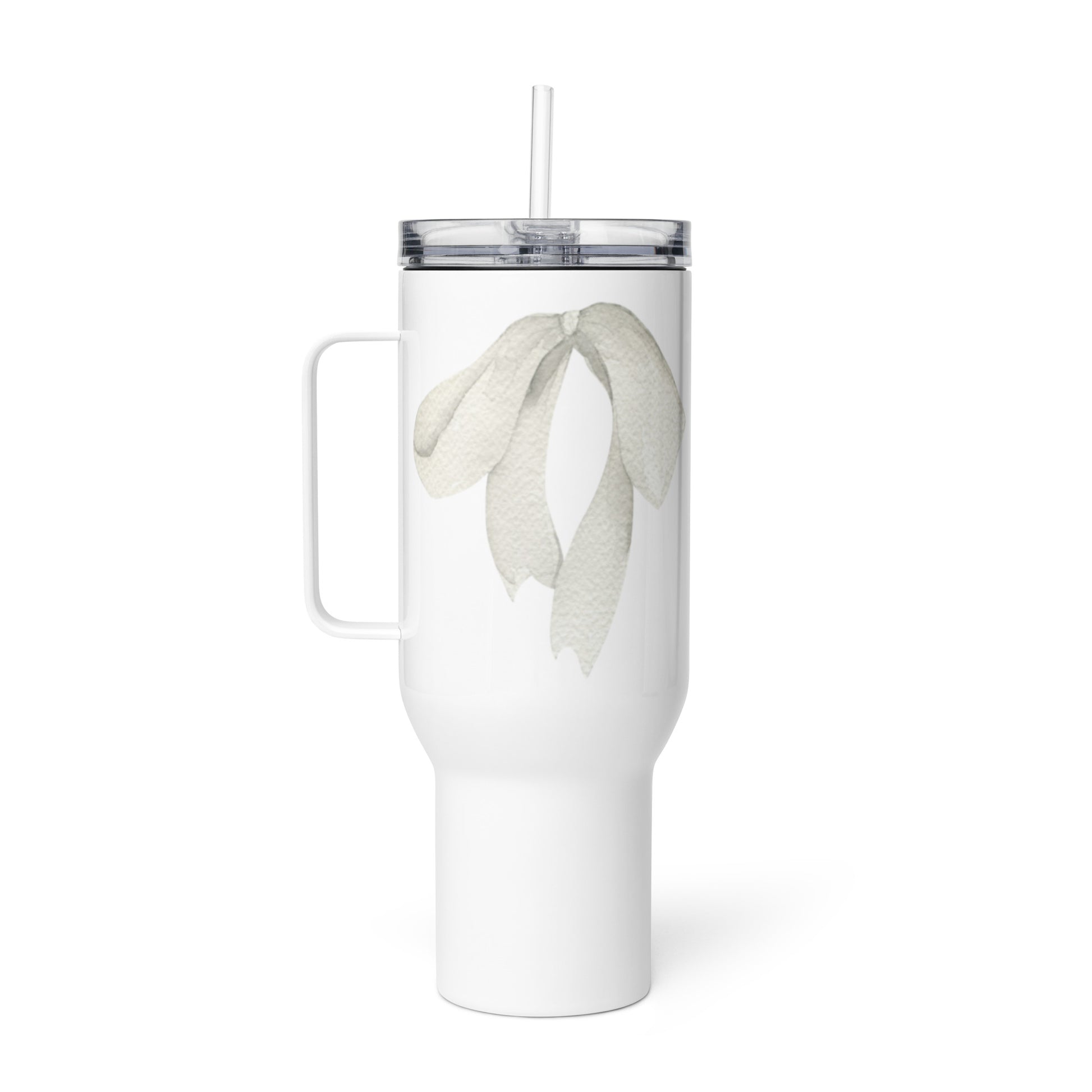 extaciafrance - Mug isotherme inox – Blanc – 25 & 40 oz – Anse intégrée & double-paroi durable – Motif: Noeud Cendré -  + paille fond blanc 2
