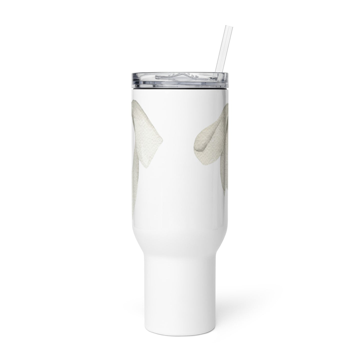 extaciafrance - Mug isotherme inox – Blanc – 25 & 40 oz – Anse intégrée & double-paroi durable – Motif: Noeud Cendré -  + paille fond blanc 3