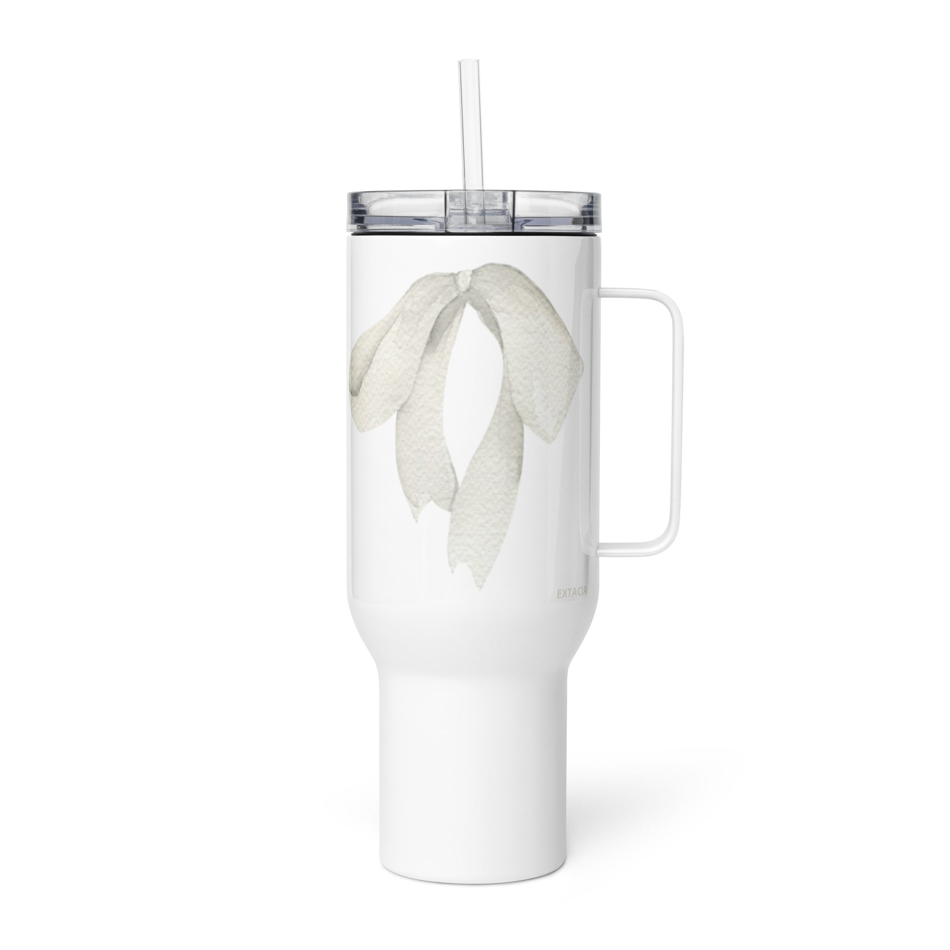 extaciafrance - Mug isotherme inox – Blanc – 25 & 40 oz – Anse intégrée & double-paroi durable – Motif: Noeud Cendré -  + paille fond blanc 4