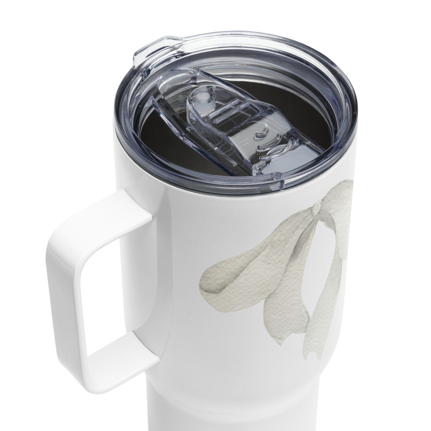 extaciafrance - Mug isotherme inox – Blanc – 25 & 40 oz – Anse intégrée & double-paroi durable – Motif: Noeud Cendré -  + paille porte 10