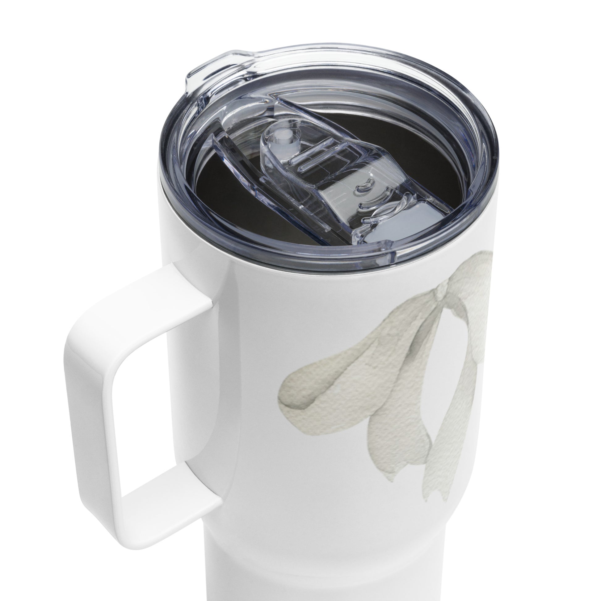 extaciafrance - Mug isotherme inox – Blanc – 25 & 40 oz – Anse intégrée & double-paroi durable – Motif: Noeud Cendré -  + paille porte 10