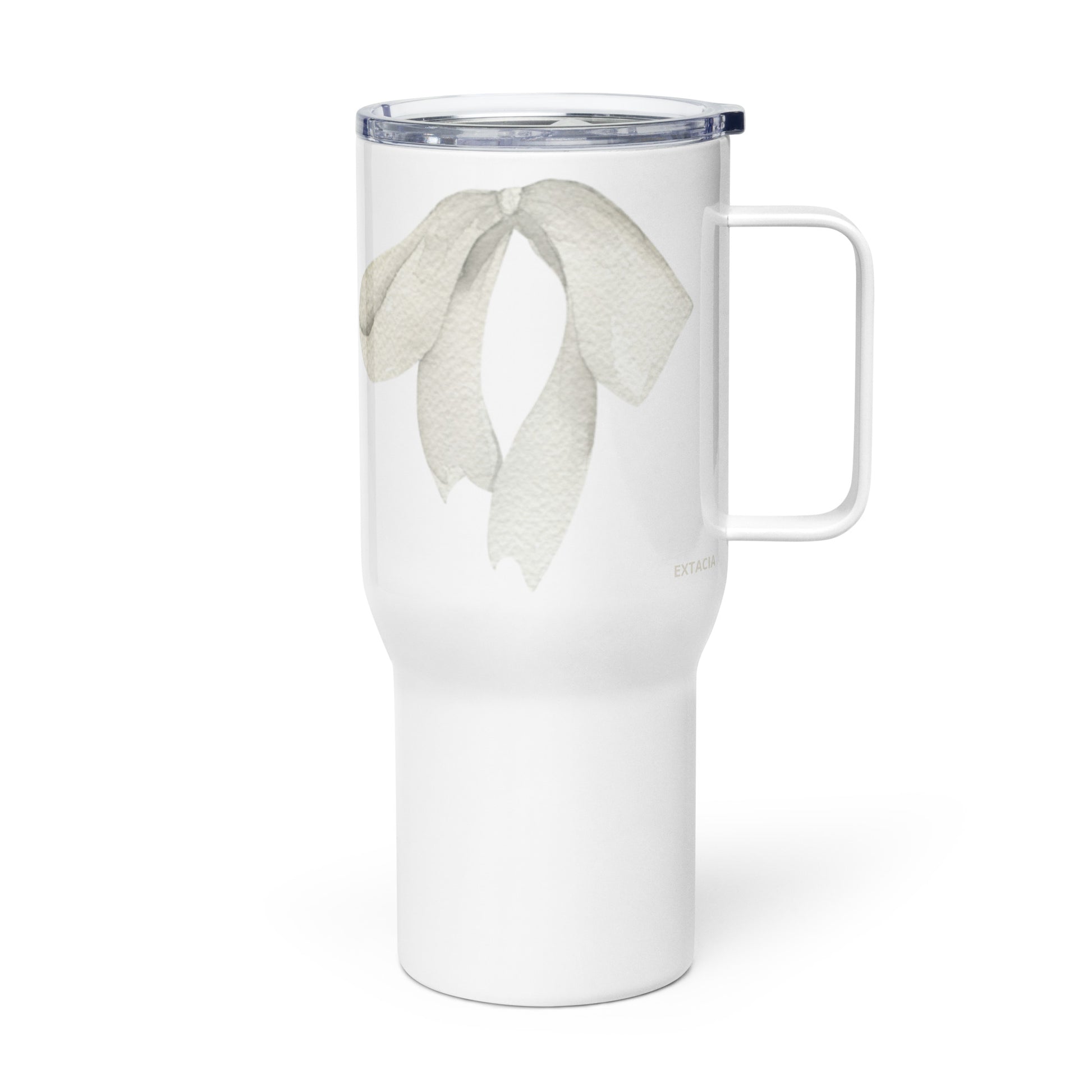 extaciafrance - Mug isotherme inox – Blanc – 25 & 40 oz – Anse intégrée & double-paroi durable – Motif: Noeud Cendré -  + paille porte 13