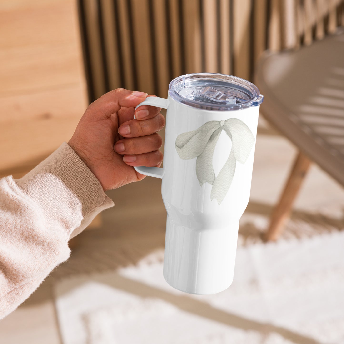 extaciafrance - Mug isotherme inox – Blanc – 25 & 40 oz – Anse intégrée & double-paroi durable – Motif: Noeud Cendré -  + paille porte 14