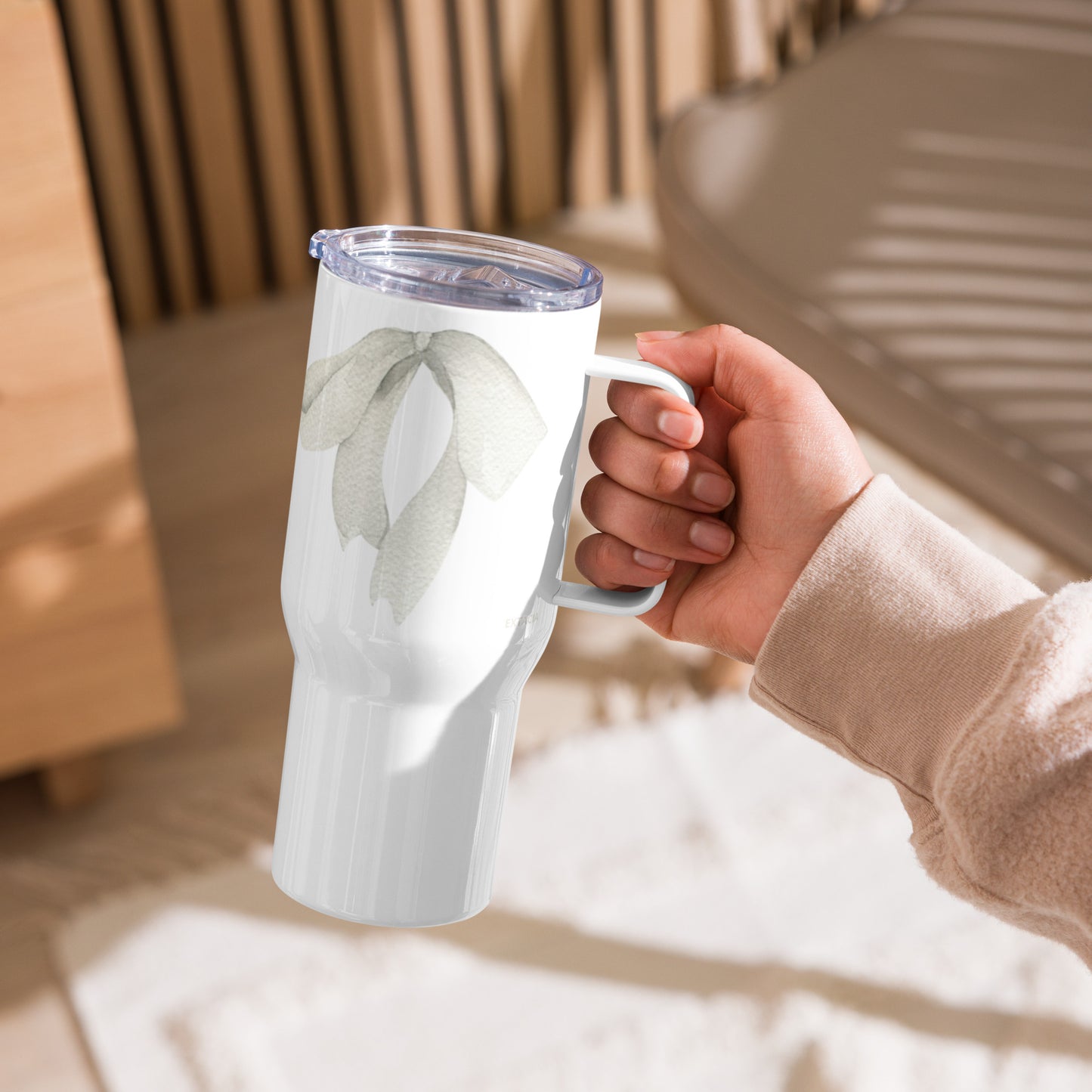 extaciafrance - Mug isotherme inox – Blanc – 25 & 40 oz – Anse intégrée & double-paroi durable – Motif: Noeud Cendré -  + paille porte 15