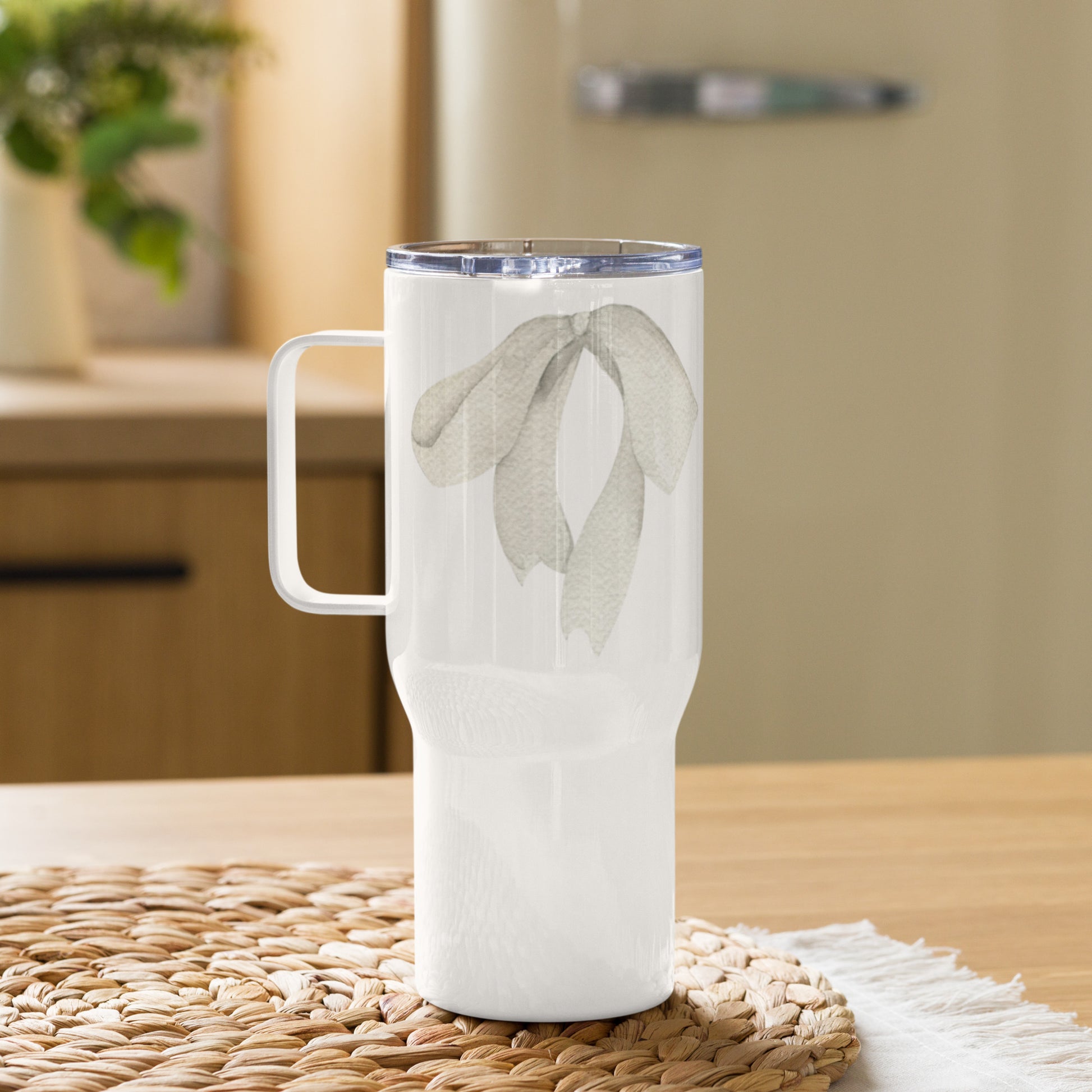 extaciafrance - Mug isotherme inox – Blanc – 25 & 40 oz – Anse intégrée & double-paroi durable – Motif: Noeud Cendré -  + paille porte 16