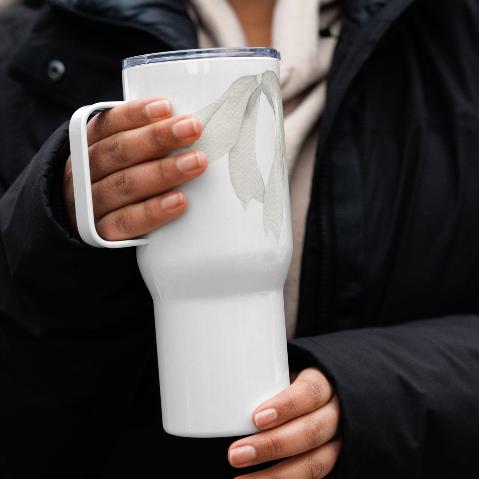 extaciafrance - Mug isotherme inox – Blanc – 25 & 40 oz – Anse intégrée & double-paroi durable – Motif: Noeud Cendré -  + paille porte 19