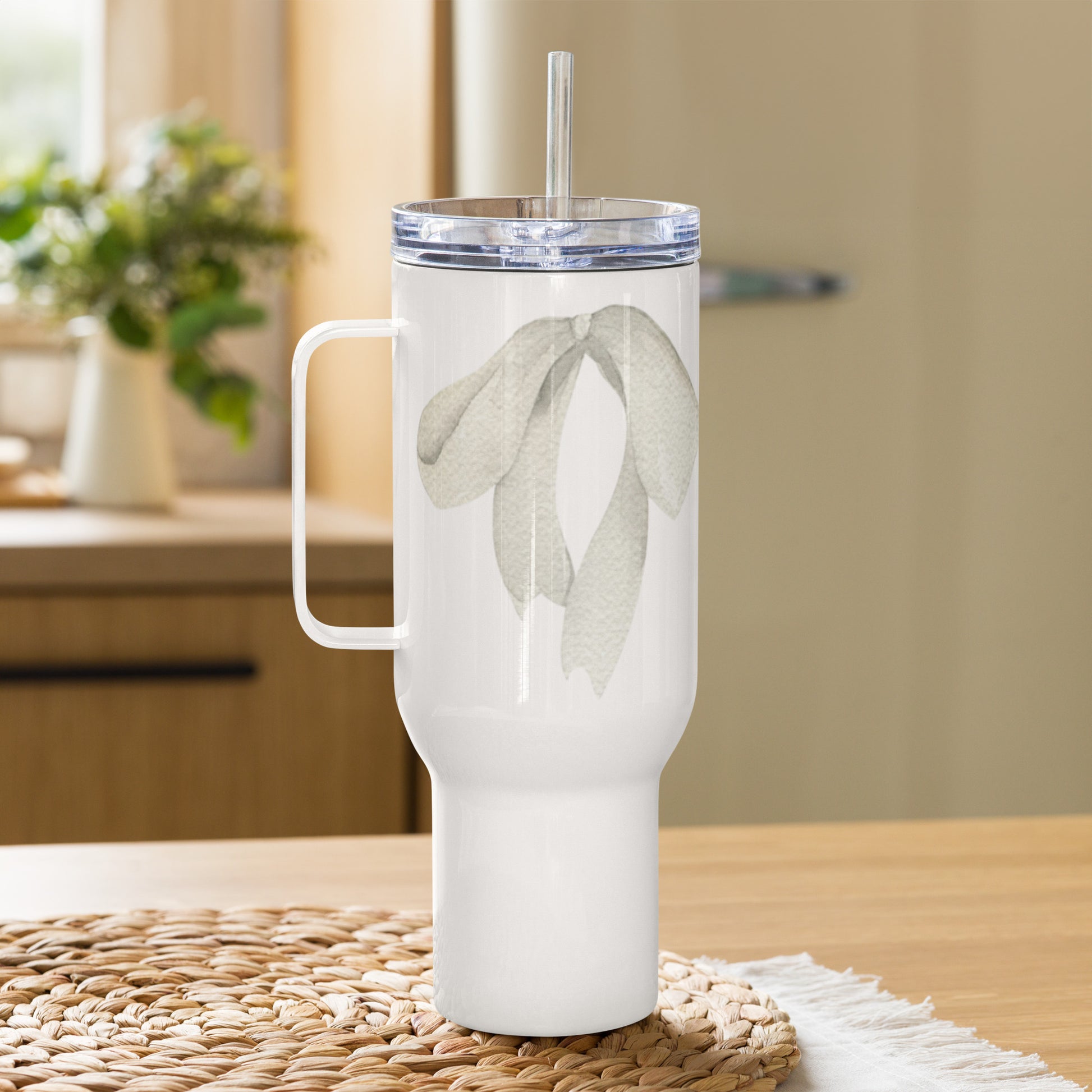 extaciafrance - Mug isotherme inox – Blanc – 25 & 40 oz – Anse intégrée & double-paroi durable – Motif: Noeud Cendré -  + paille porte 3
