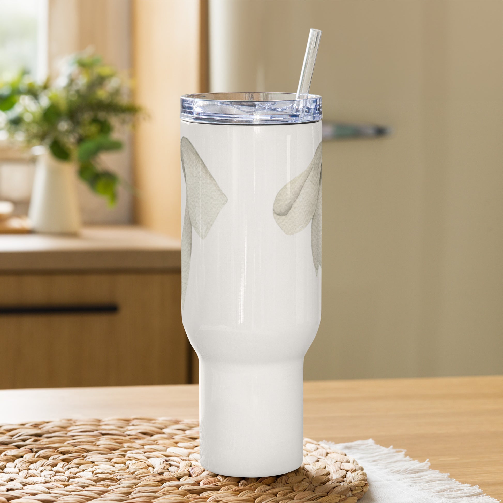 extaciafrance - Mug isotherme inox – Blanc – 25 & 40 oz – Anse intégrée & double-paroi durable – Motif: Noeud Cendré -  + paille porte 4