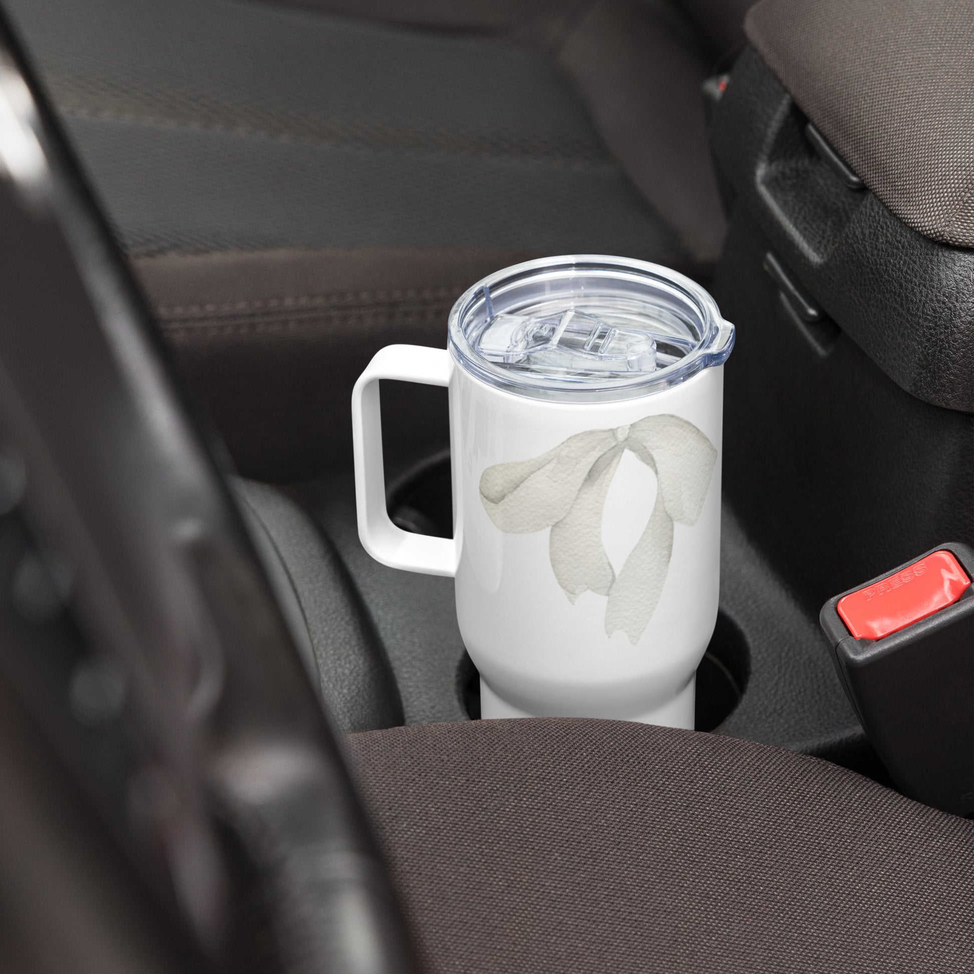 extaciafrance - Mug isotherme inox – Blanc – 25 & 40 oz – Anse intégrée & double-paroi durable – Motif: Noeud Cendré -  + paille porte 8