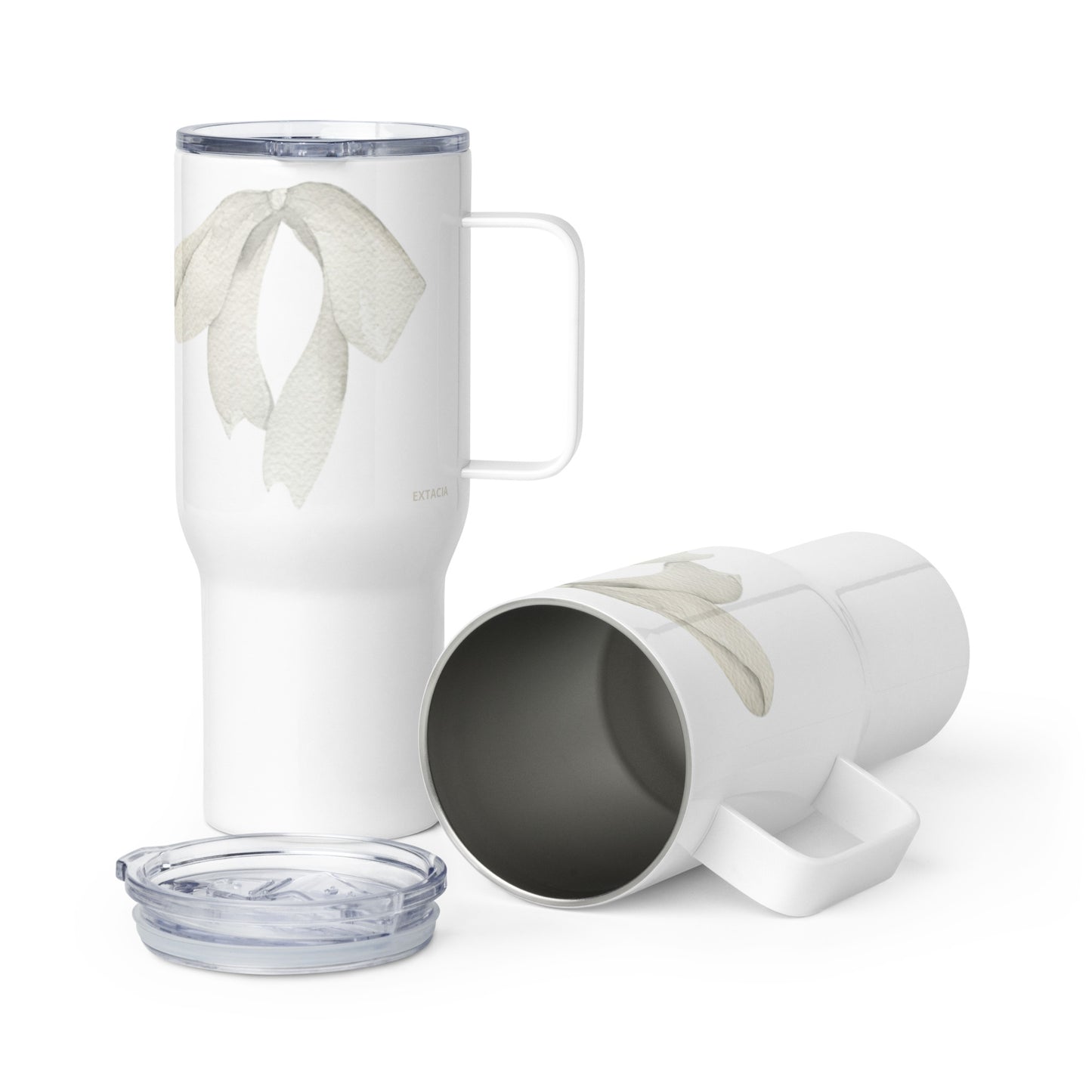 extaciafrance - Mug isotherme inox – Blanc – 25 & 40 oz – Anse intégrée & double-paroi durable – Motif: Noeud Cendré -  + paille porte 9