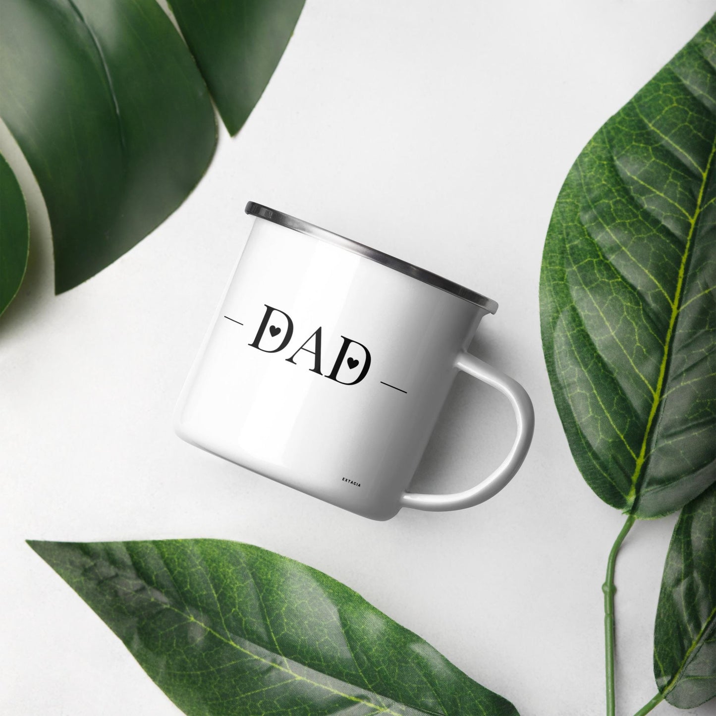 Mug émaillé Blanc Brillant avec anse - Tasse en émail personnalisable - fait main, légère, vintage - camping, cadeau anniversaire Dad, Papa
